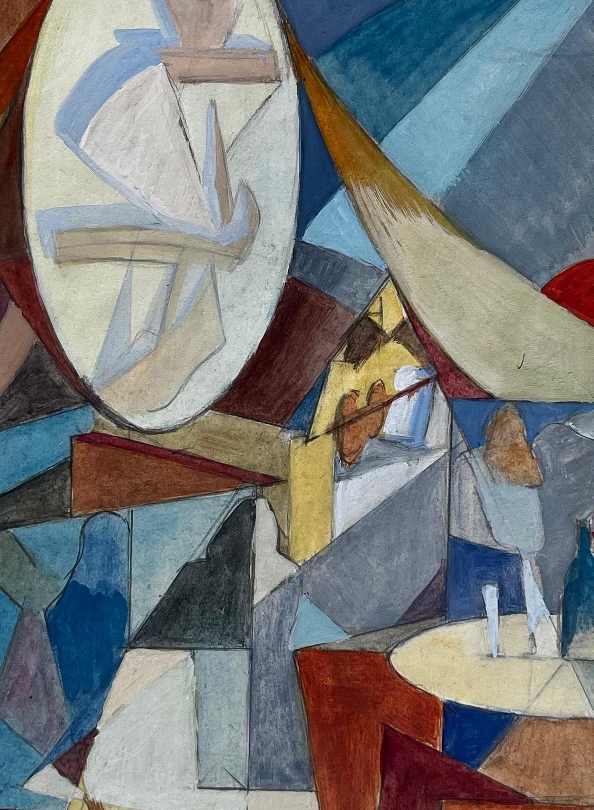 Scena cubista francese astratta di interni con figure, tavoli e forme geometriche in vendita 2