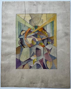 Cubist French Abstract Geometric Composition With Spheres Figures