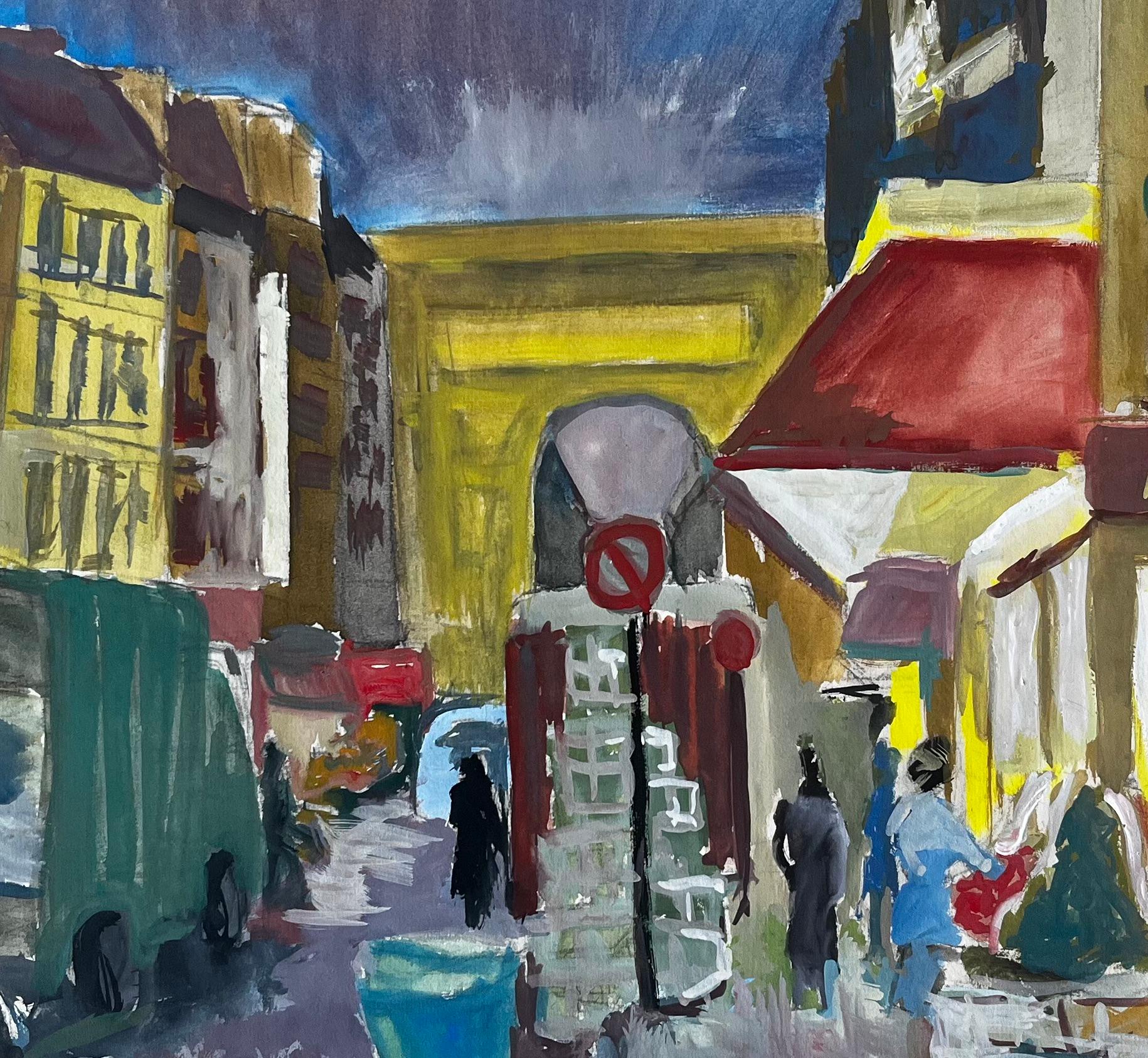 Scena di strada francese a guazzo con bancarelle, negozi, figure e architettura in vendita 2