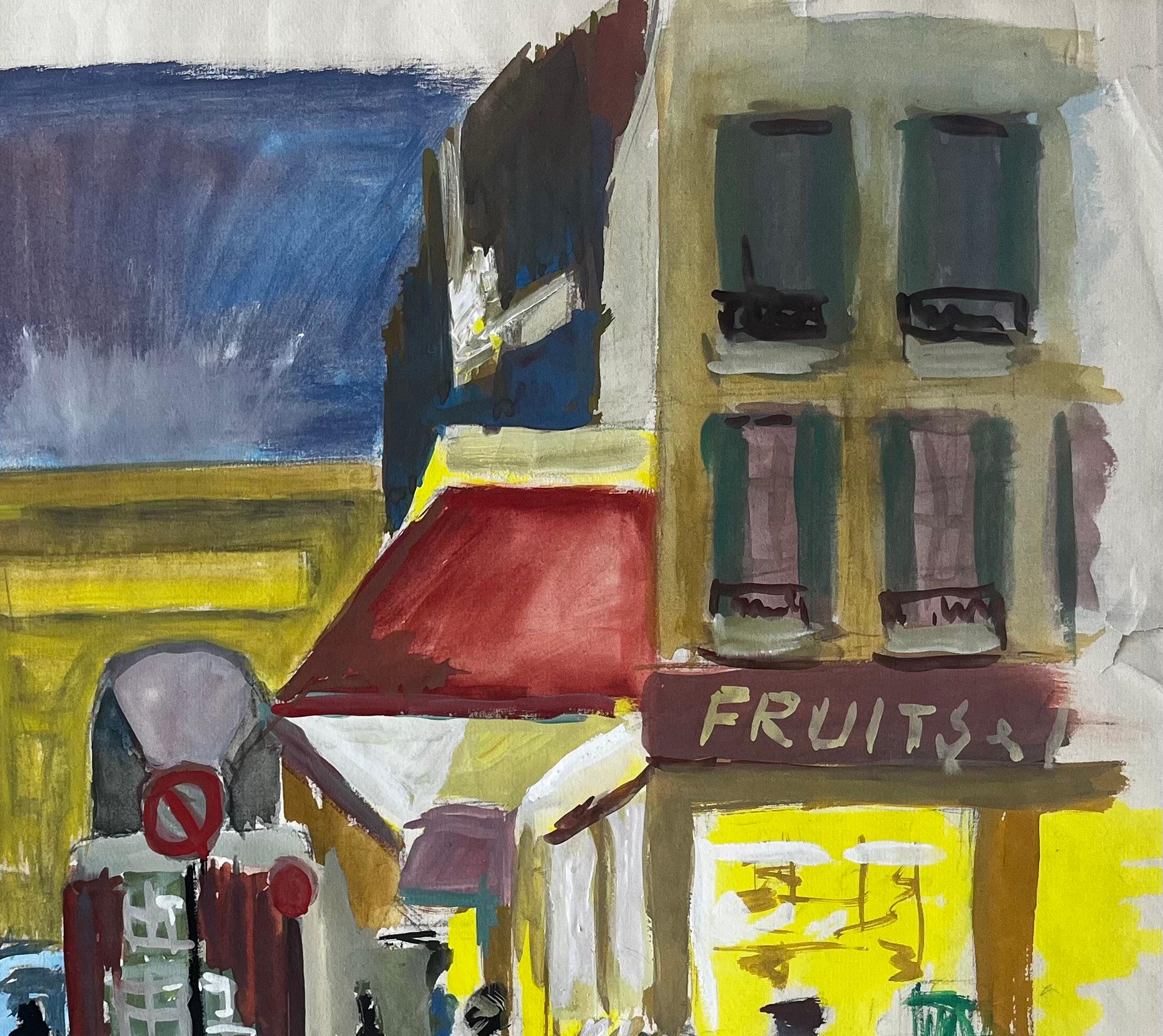 Scena di strada francese a guazzo con bancarelle, negozi, figure e architettura in vendita 1