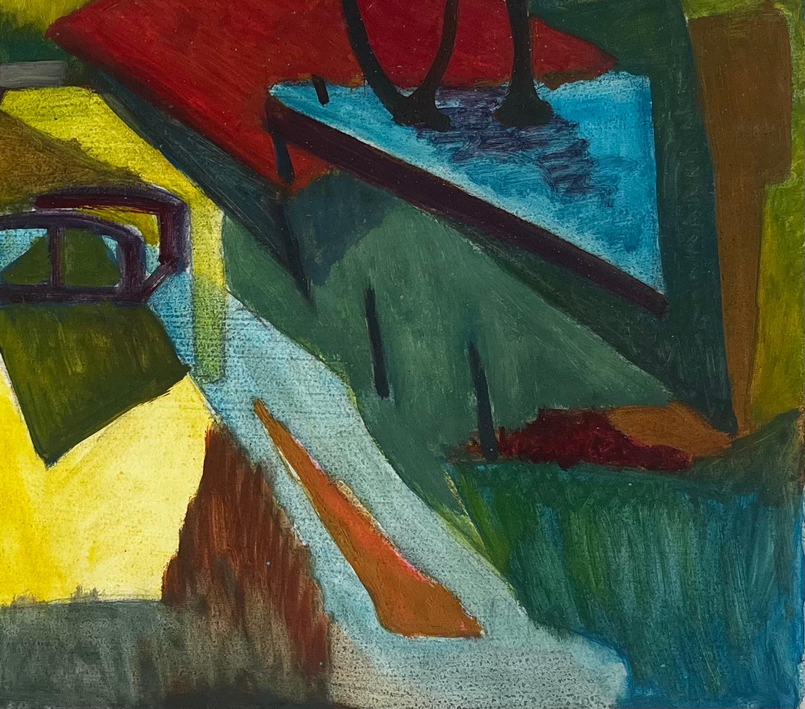 Paisaje Cubista Campiña Francesa Con Casas Árboles Y Puente Modernista - Art Moderno de Guy Nicod