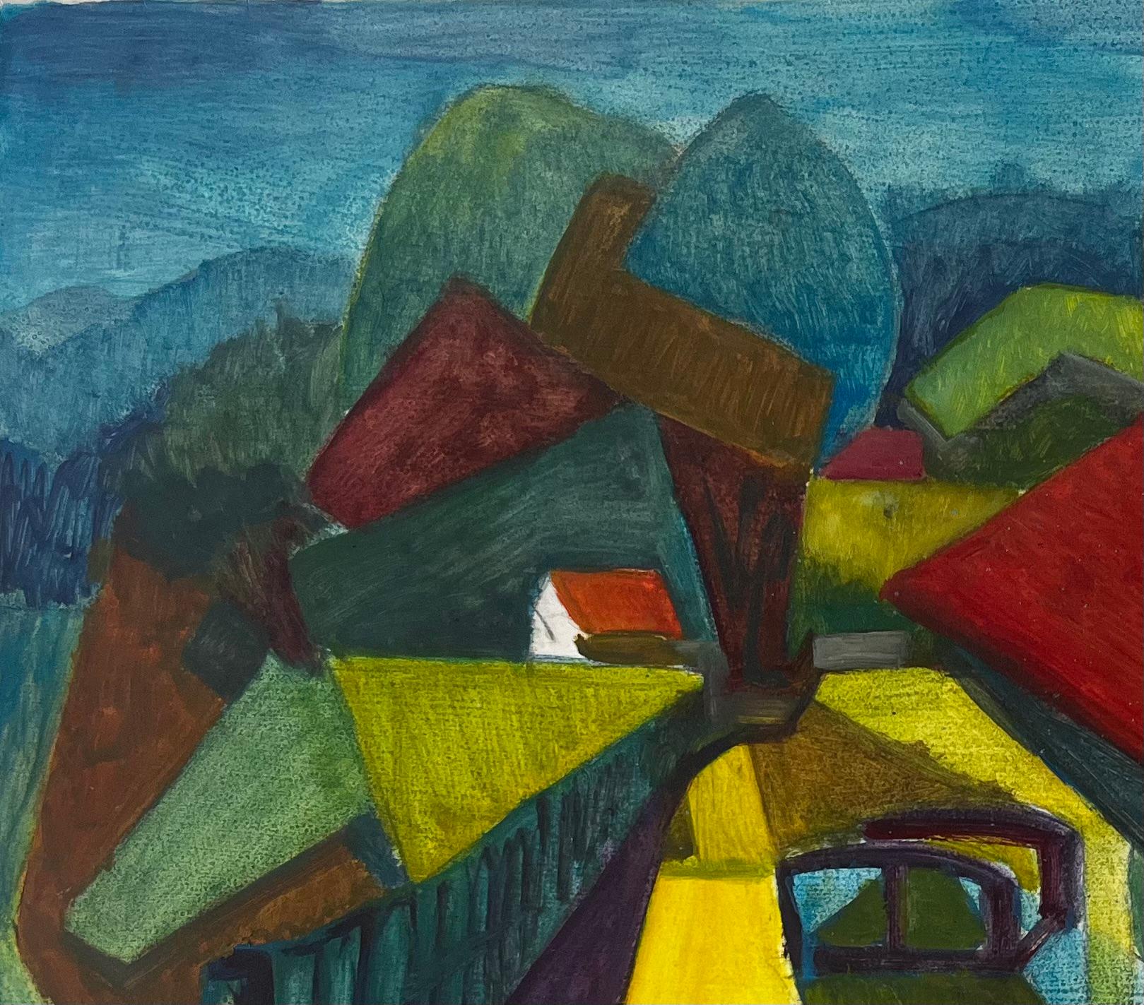 Paisaje Cubista Campiña Francesa Con Casas Árboles Y Puente Modernista en venta 1