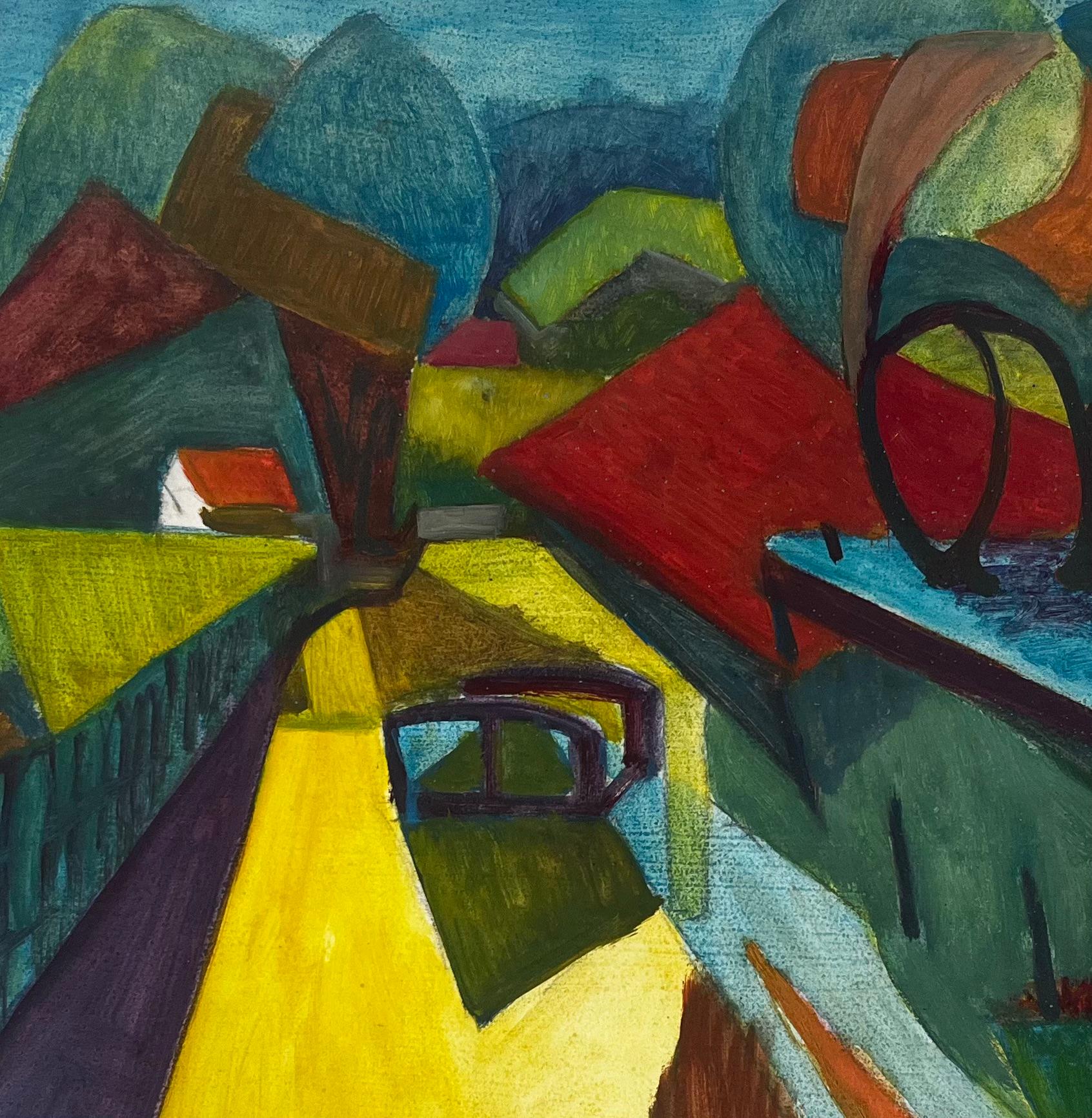 Paisaje Cubista Campiña Francesa Con Casas Árboles Y Puente Modernista en venta 2