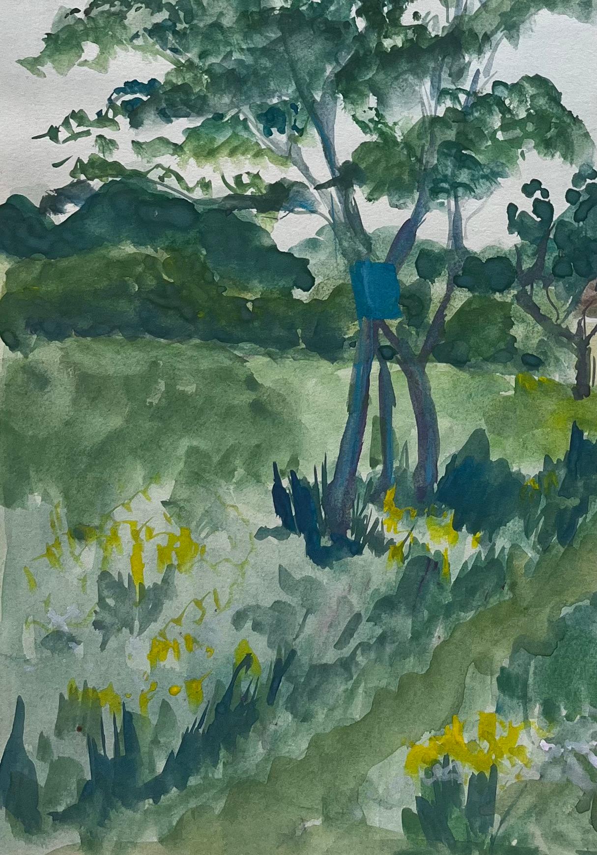 Cottage di campagna francese con alberi e fiori selvatici Paesaggio a guazzo - Art Moderno di Guy Nicod