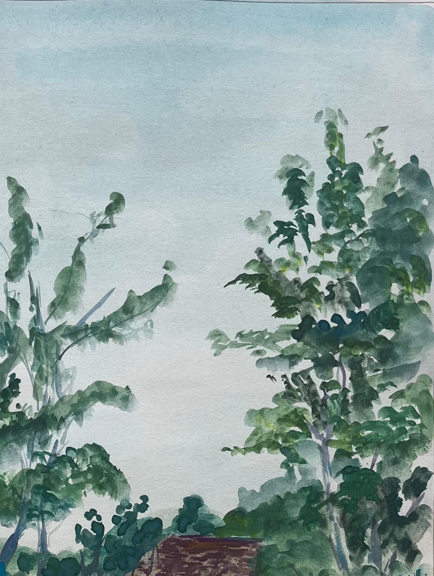 Cottage di campagna francese con alberi e fiori selvatici Paesaggio a guazzo in vendita 1