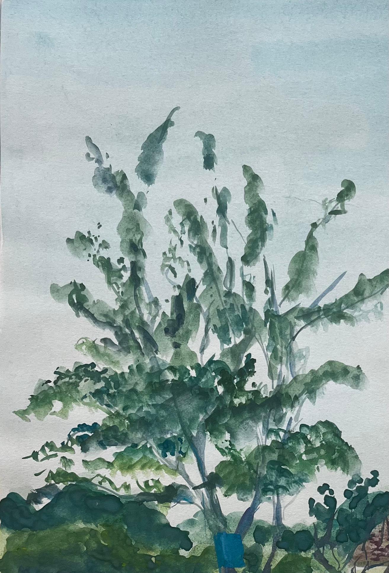 Titolo: Cottage di campagna francese con alberi e fiori selvatici Paesaggio a guazzo
Guy Nicod (francese, 1923 - 2021) 
Acquerello su carta d'artista, senza cornice
Dimensioni: 21 x 15,75 pollici (altezza x larghezza)
Provenienza: Proprietà di