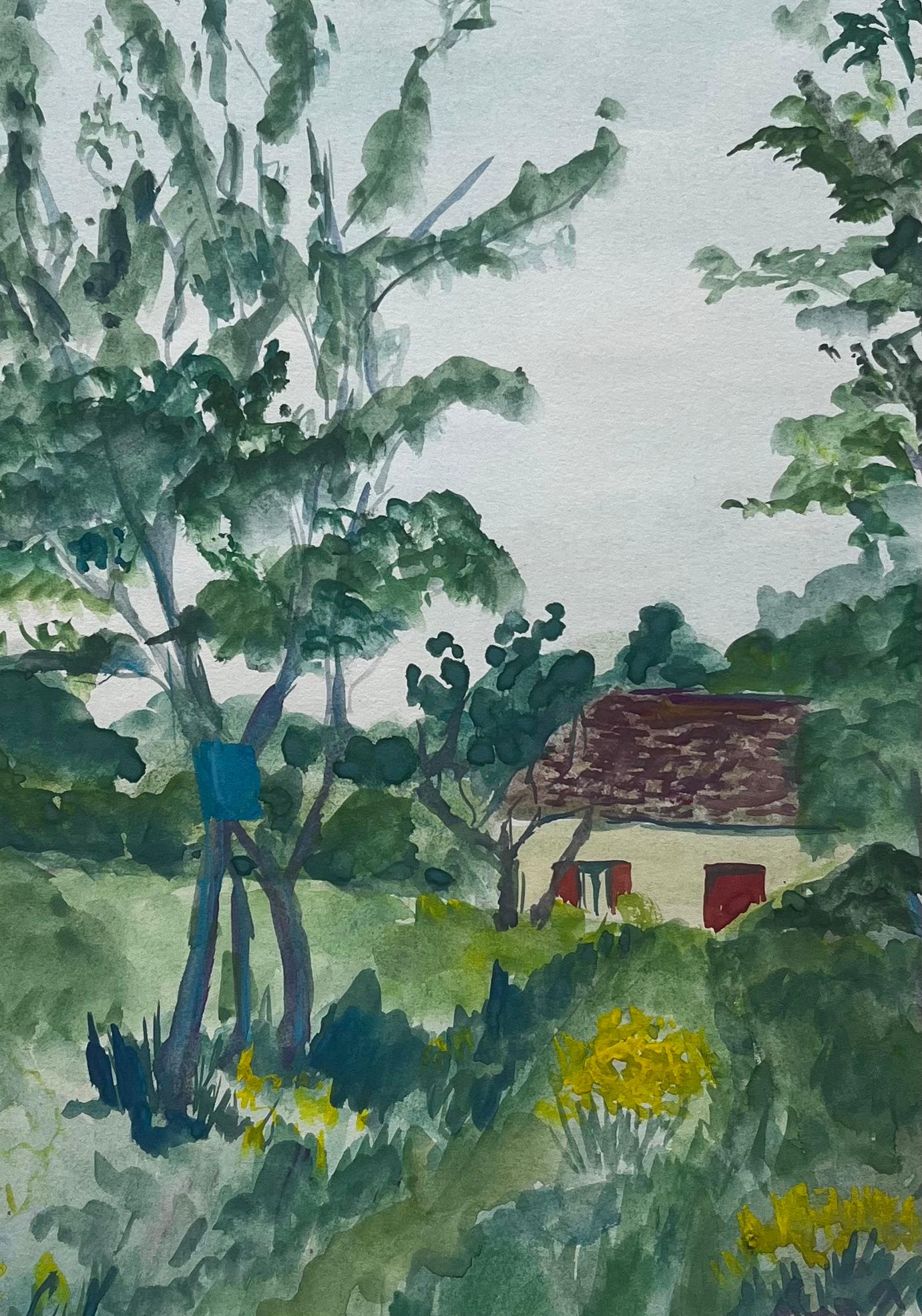 Cottage di campagna francese con alberi e fiori selvatici Paesaggio a guazzo in vendita 2
