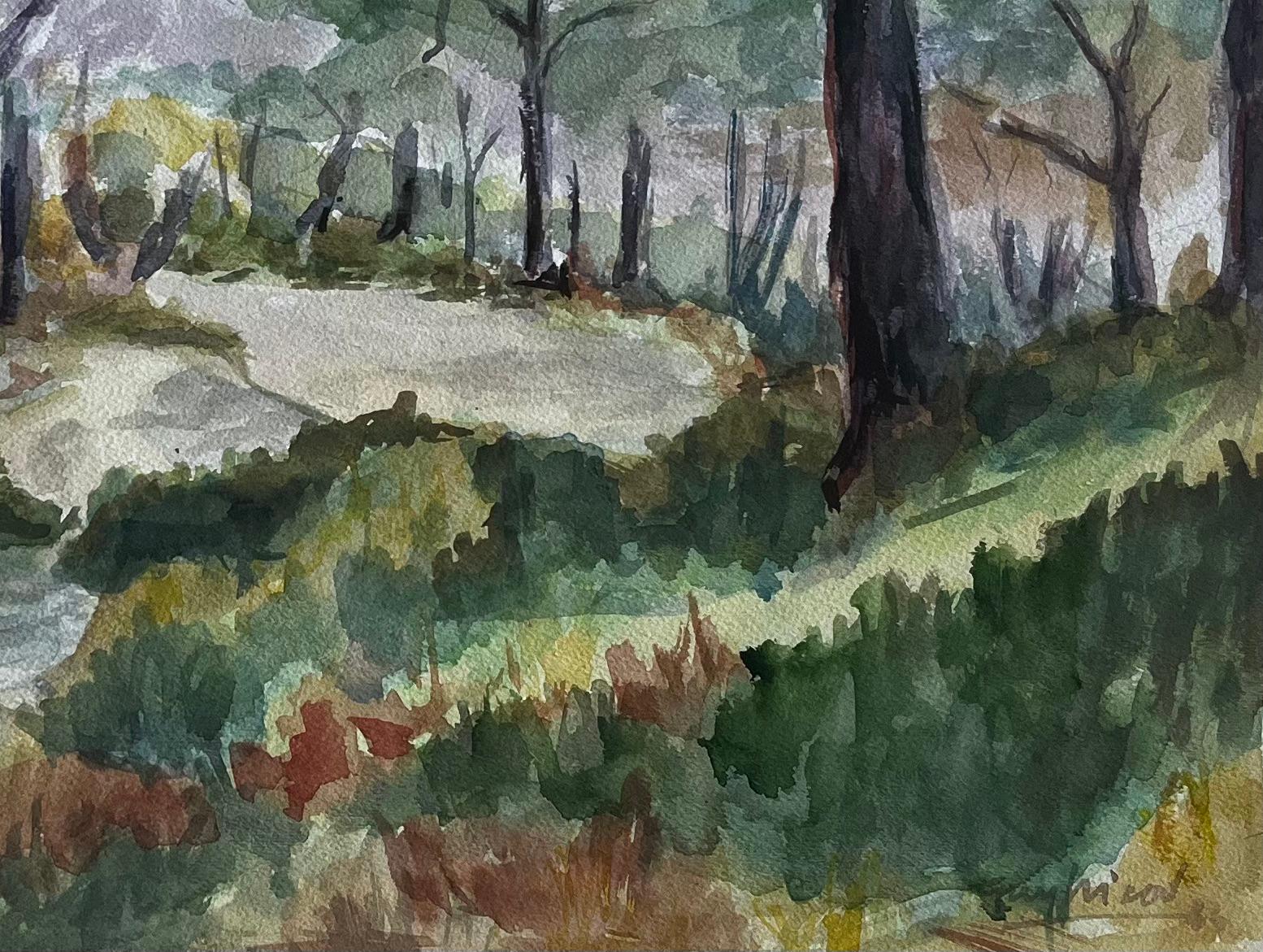 Sentiero nel bosco tra i pini Provenza Paesaggio francese Gouache - Art Moderno di Guy Nicod