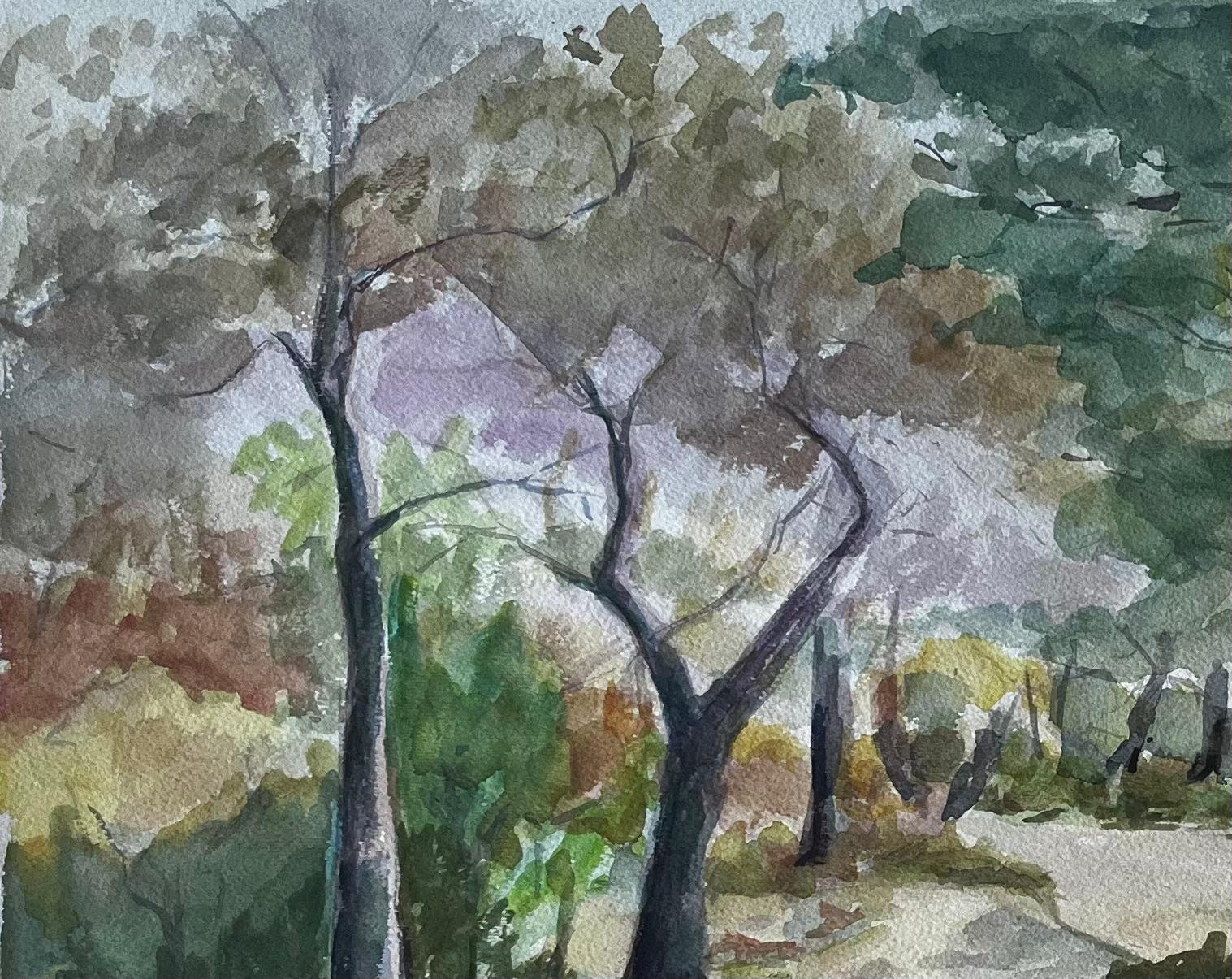 Sentiero nel bosco tra i pini Provenza Paesaggio francese Gouache in vendita 1