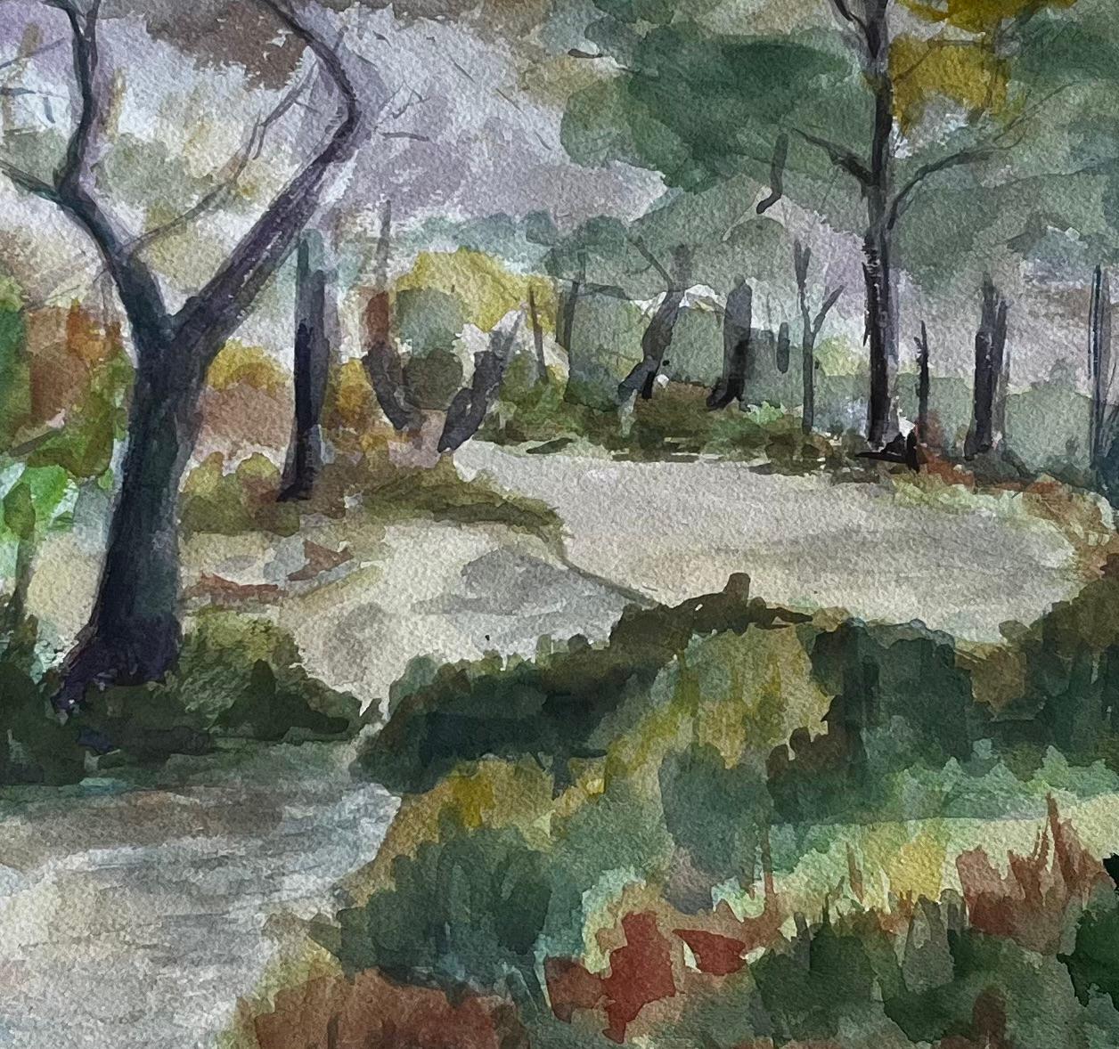 Sentiero nel bosco tra i pini Provenza Paesaggio francese Gouache in vendita 2