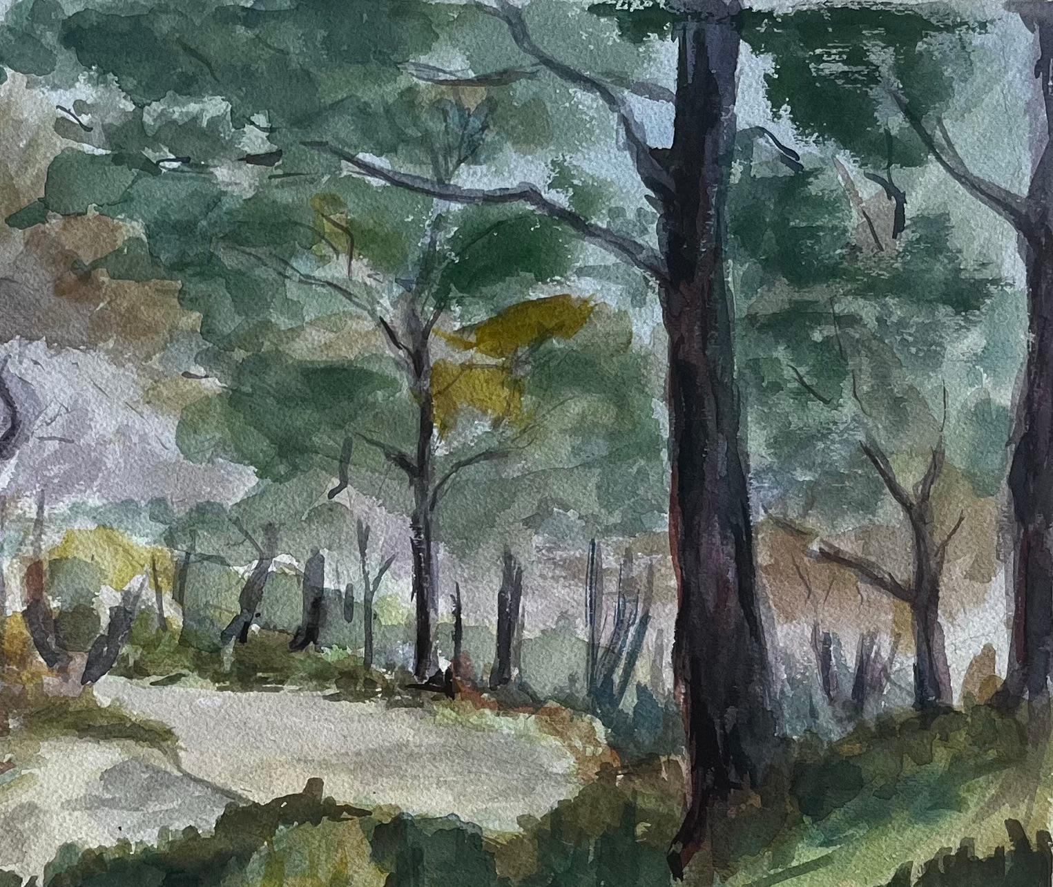 Sentiero nel bosco tra i pini Provenza Paesaggio francese Gouache - Abstract Drawing Grigio di Guy Nicod
