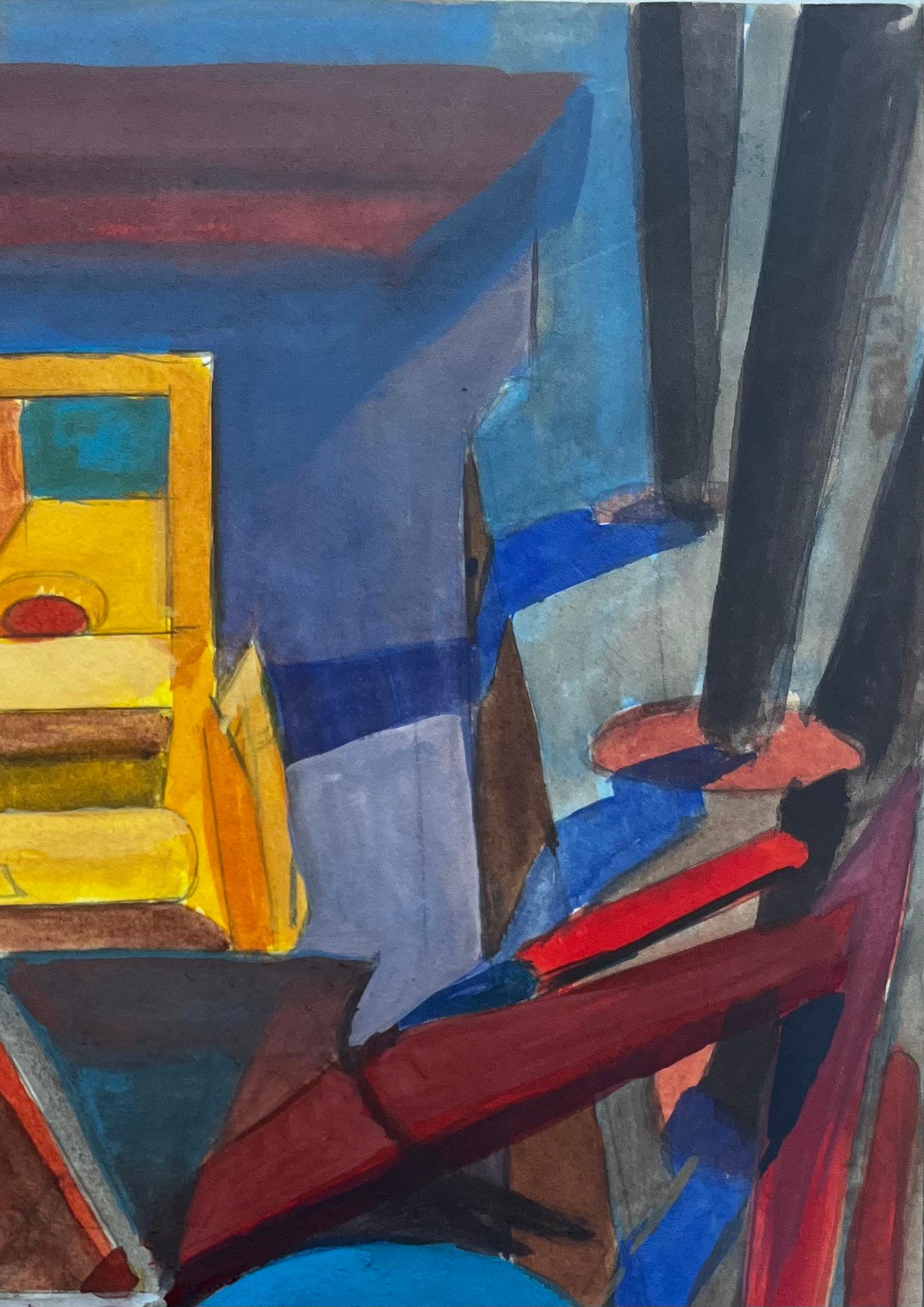 Titre : Composition abstraite cubiste Peinture à la gouache moderniste française
Guy Nicod (français 1923 - 2021) 
Gouache sur papier d'artiste, non encadrée
Taille : 15 x 10.75 pouces (hauteur x largeur)
Provenance : Succession d'Artistics,