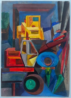 Composizione astratta cubista Pittura a guazzo modernista francese