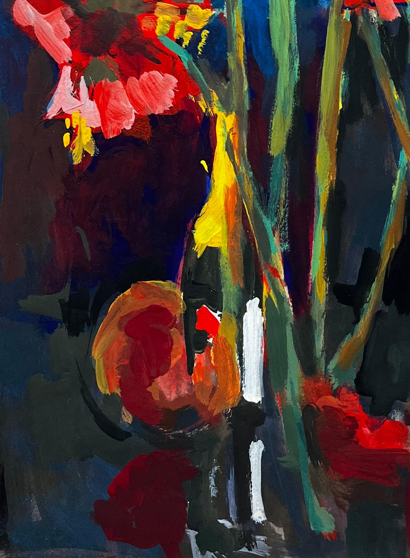 Nature morte florale avec glaïeul rouge et bouteilles de vin Moderniste français en vente 1