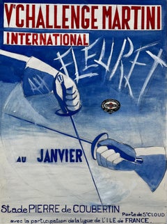 Challenge Martini International Fencing Poster Design French Modernist Gouache