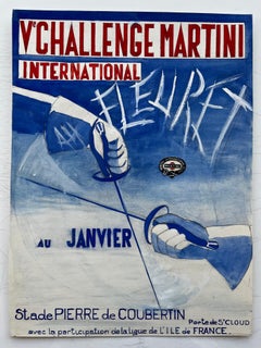 Challenge Martini International Fencing Poster Design French Modernist Gouache
