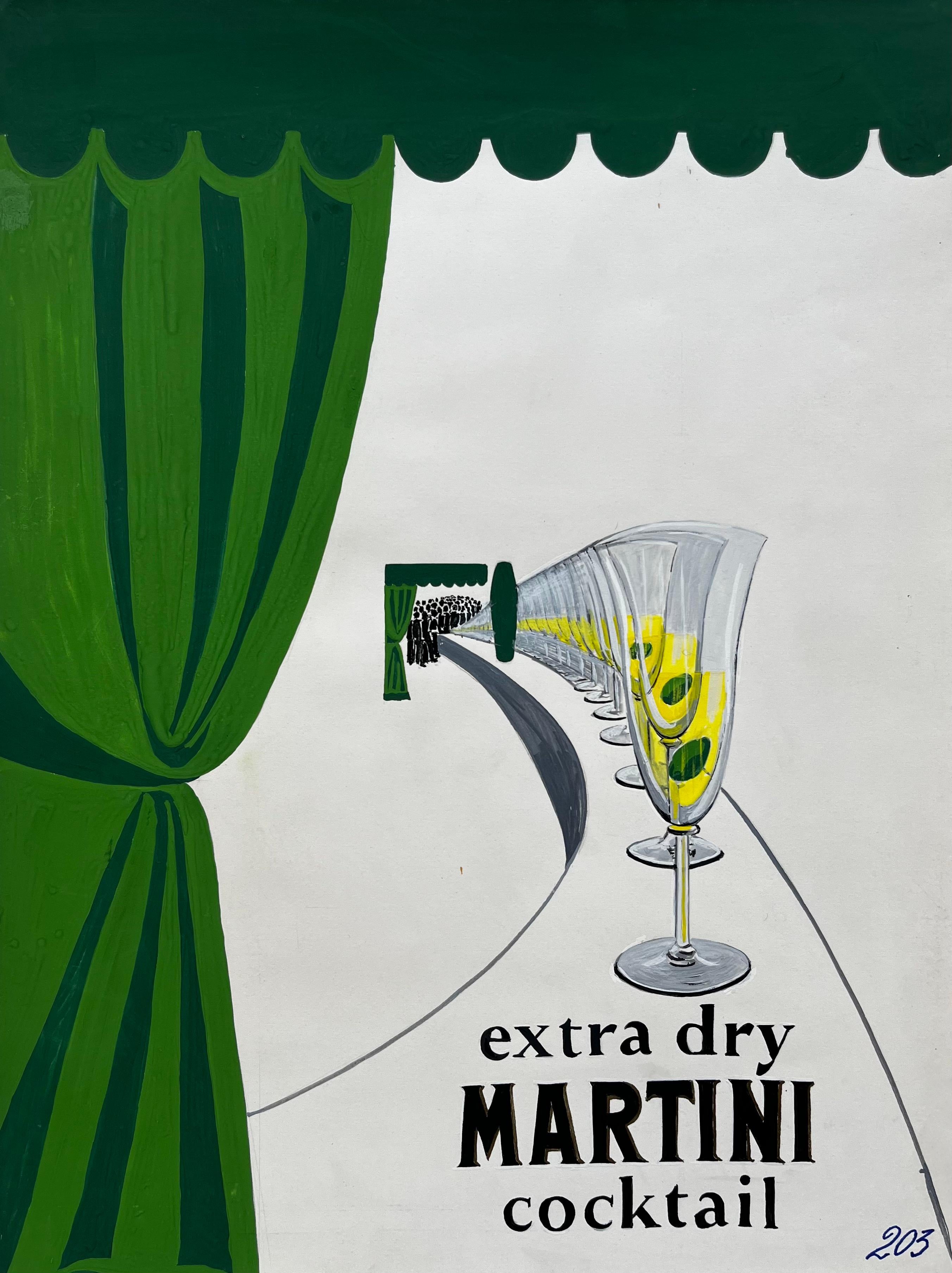 Martini Advertising Design Extra Dry Cocktail French Modernist Gouache