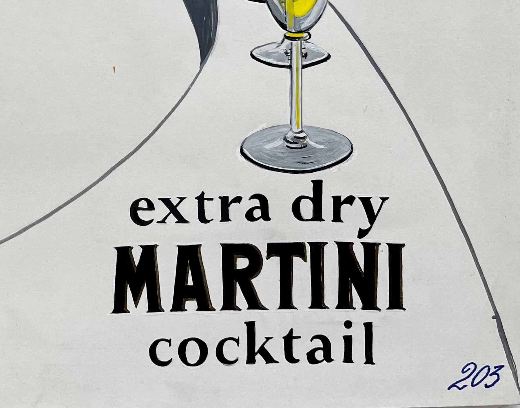 Martini Advertising Design Extra Dry Cocktail Gouache moderniste française - Moderne Art par Guy Nicod