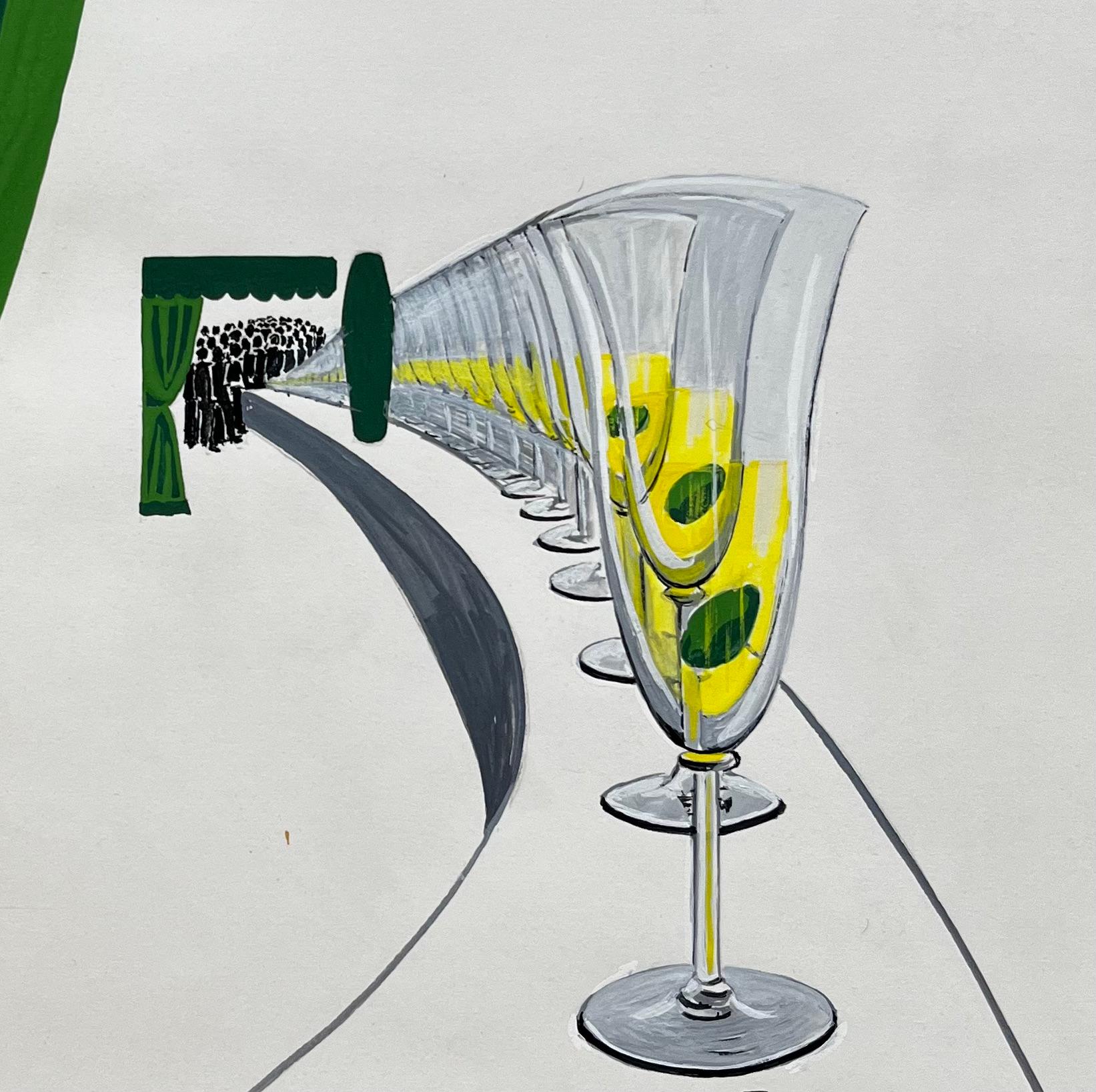 Martini Advertising Design Extra Dry Cocktail Gouache moderniste française - Gris Landscape Art par Guy Nicod