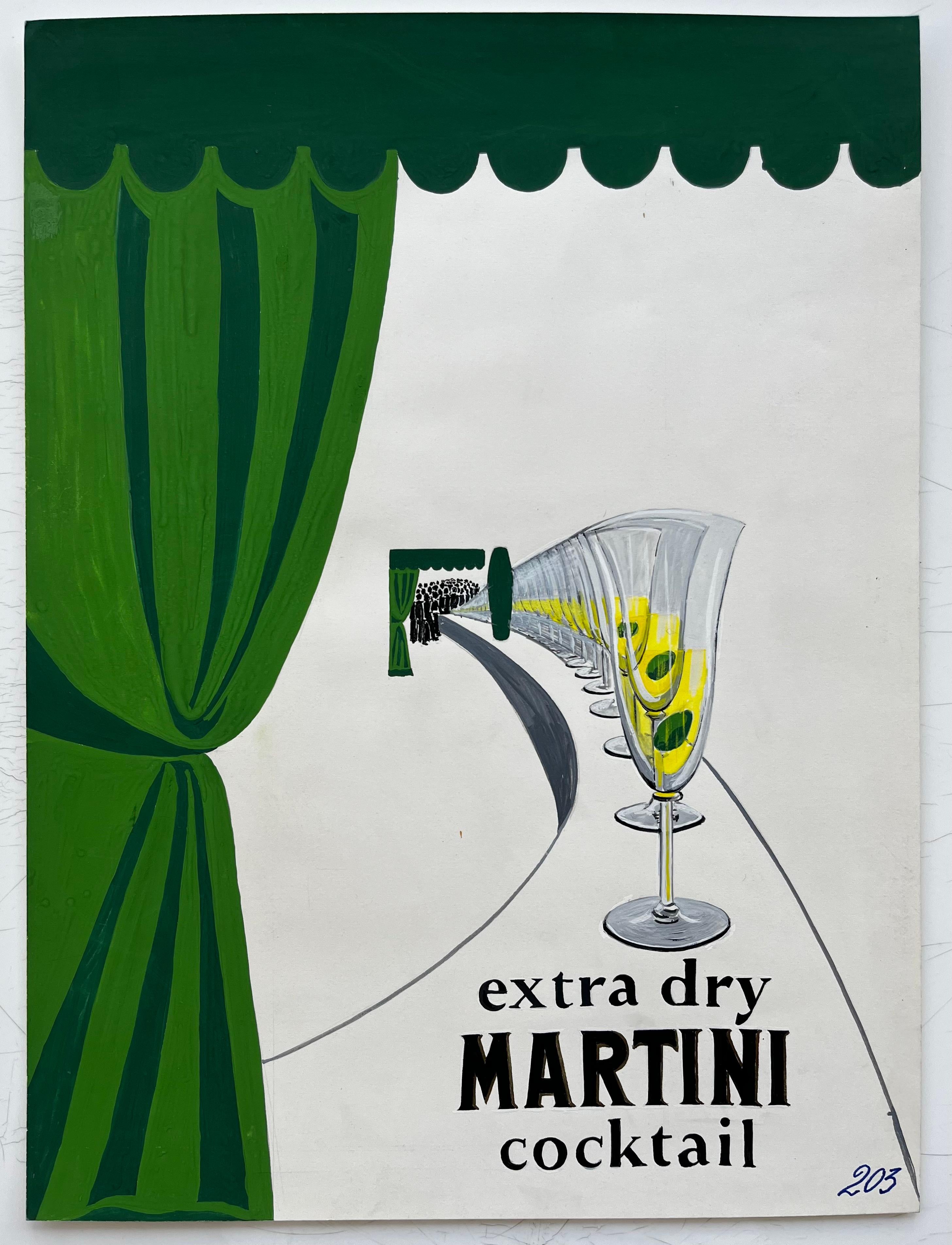 Martini Advertising Design Extra Dry Cocktail Gouache moderniste française - Art de Guy Nicod