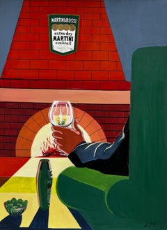 Martini Werbung Design Extra Dry Cocktail Am Kamin Französisch Modernist