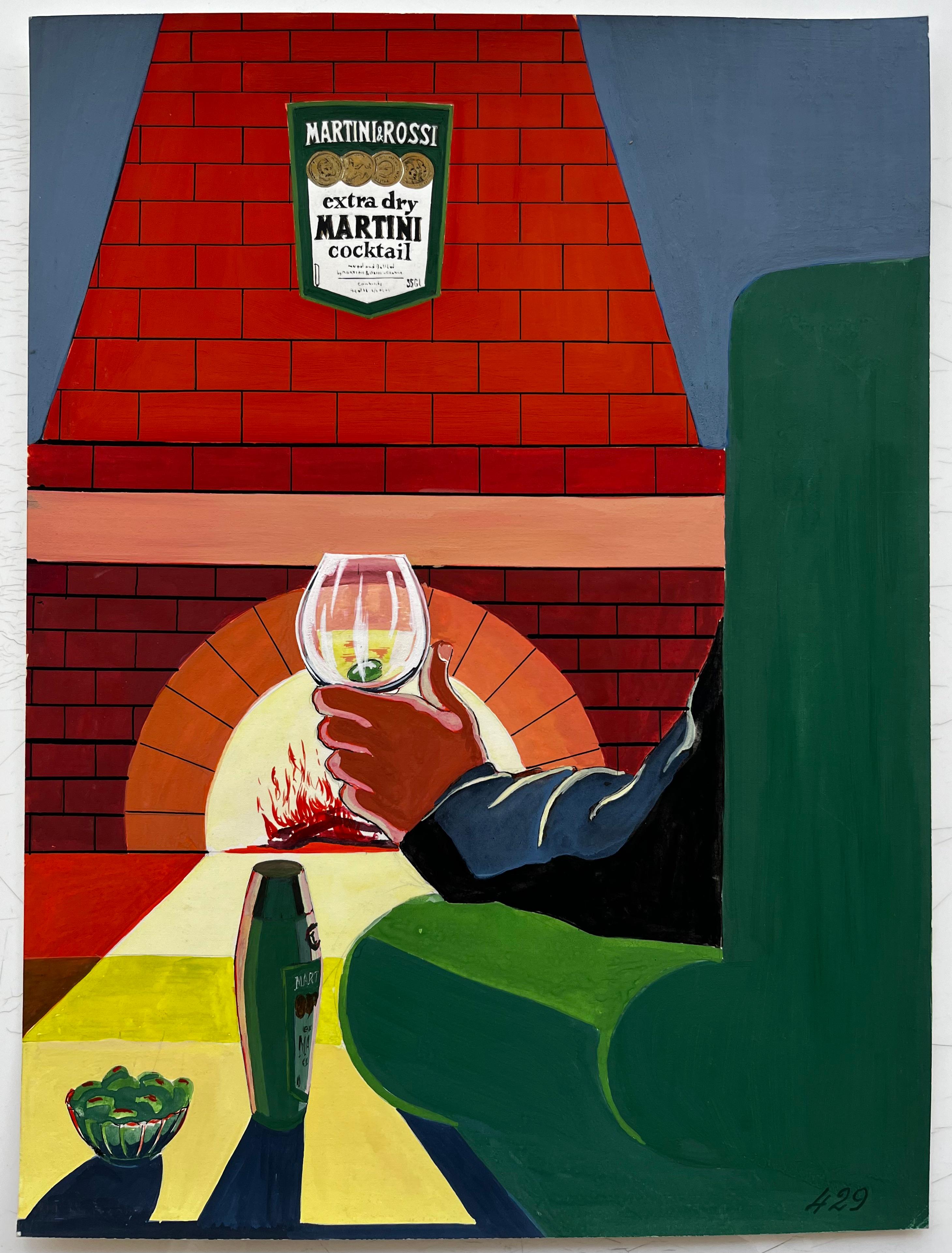Martini Diseño Publicitario Cóctel Extra Seco Junto a la Chimenea Modernista Francesa - Art de Guy Nicod