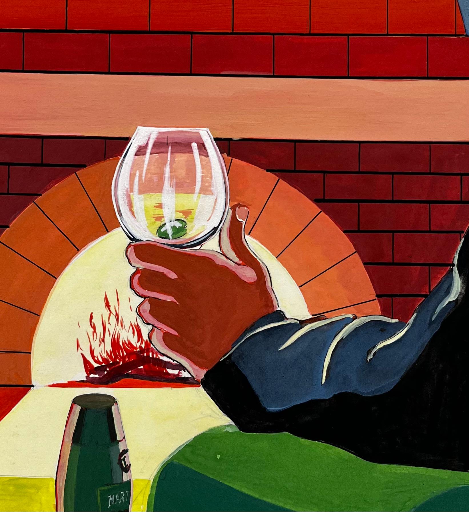 Martini Diseño Publicitario Cóctel Extra Seco Junto a la Chimenea Modernista Francesa - Landscape Art Negro de Guy Nicod