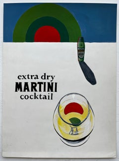 Du Soleil Dans Un Verre Martini Advertising Design French Modernist Gouache