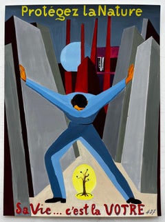 Protect Nature French Modernist Environmental Poster Style Figure and Tree