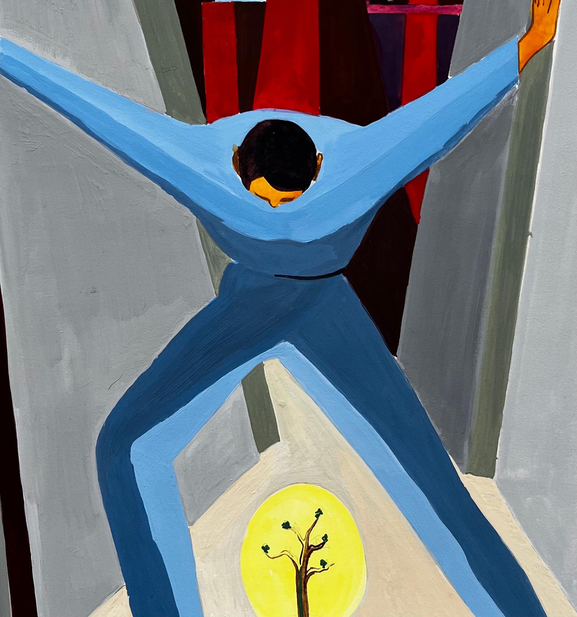 Title: Protect Nature French Modernist Environmental Poster Style Figure and Tree
Guy Nicod (French 1923 - 2021) 
Gouache on artist paper, unframed
Size: 15.75 x 11.75 inches (height x width)
Provenance: Artists estate, France
Condition: good