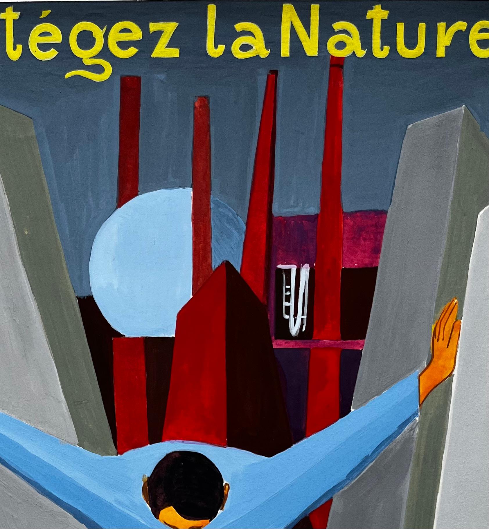 Protect Nature French Modernist Environmental Poster Style Figure and Tree For Sale 2