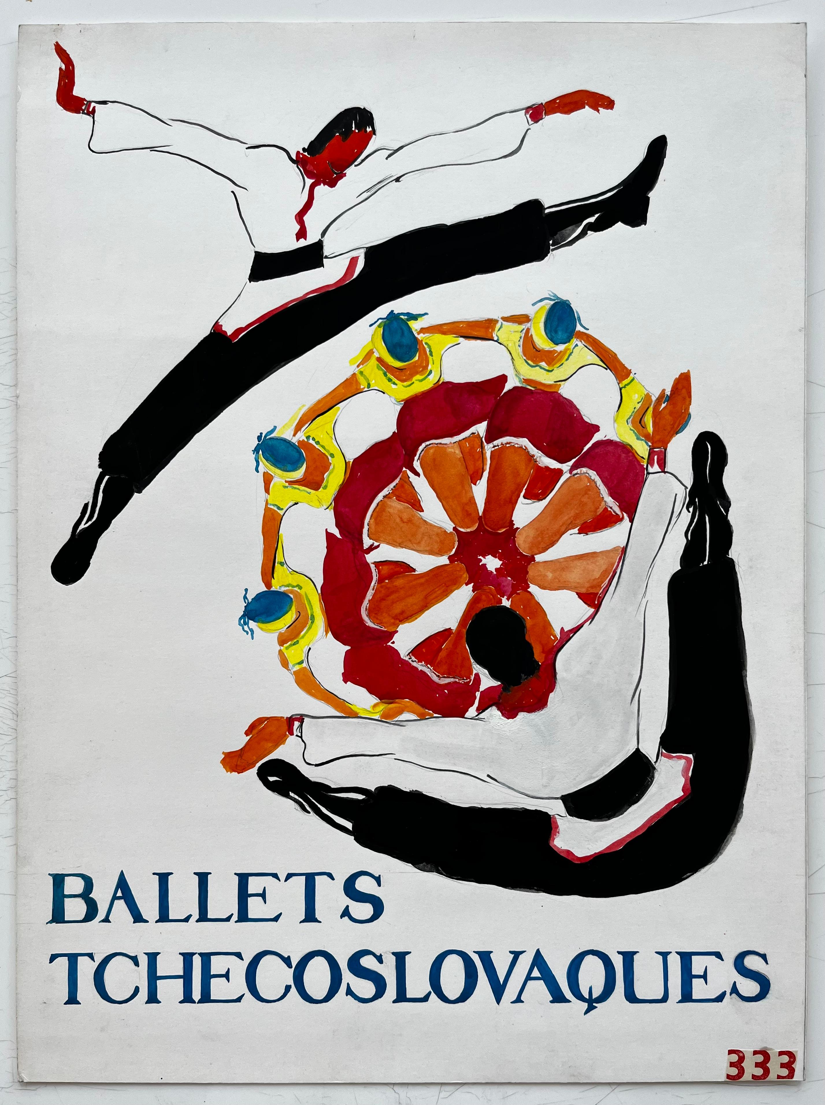 Danseurs de ballet tchécoslovaques Peinture de danse moderniste française de style affiche - Art de Guy Nicod