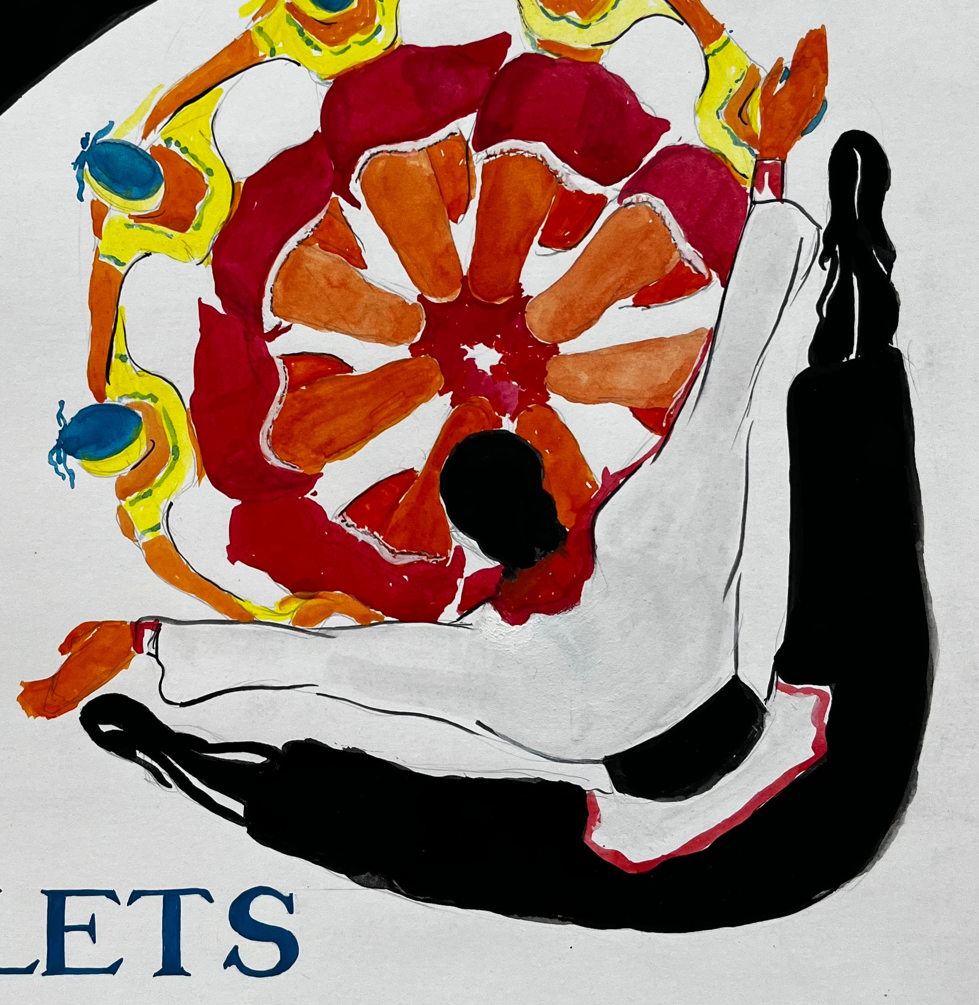 Titre : Tableau de danse moderniste français de style affiche, danseurs de ballet tchécoslovaques
Guy Nicod (français 1923 - 2021) 
Gouache sur papier d'artiste, non encadrée
Taille : 15.75 x 11.75 pouces (hauteur x largeur)
Provenance : Succession