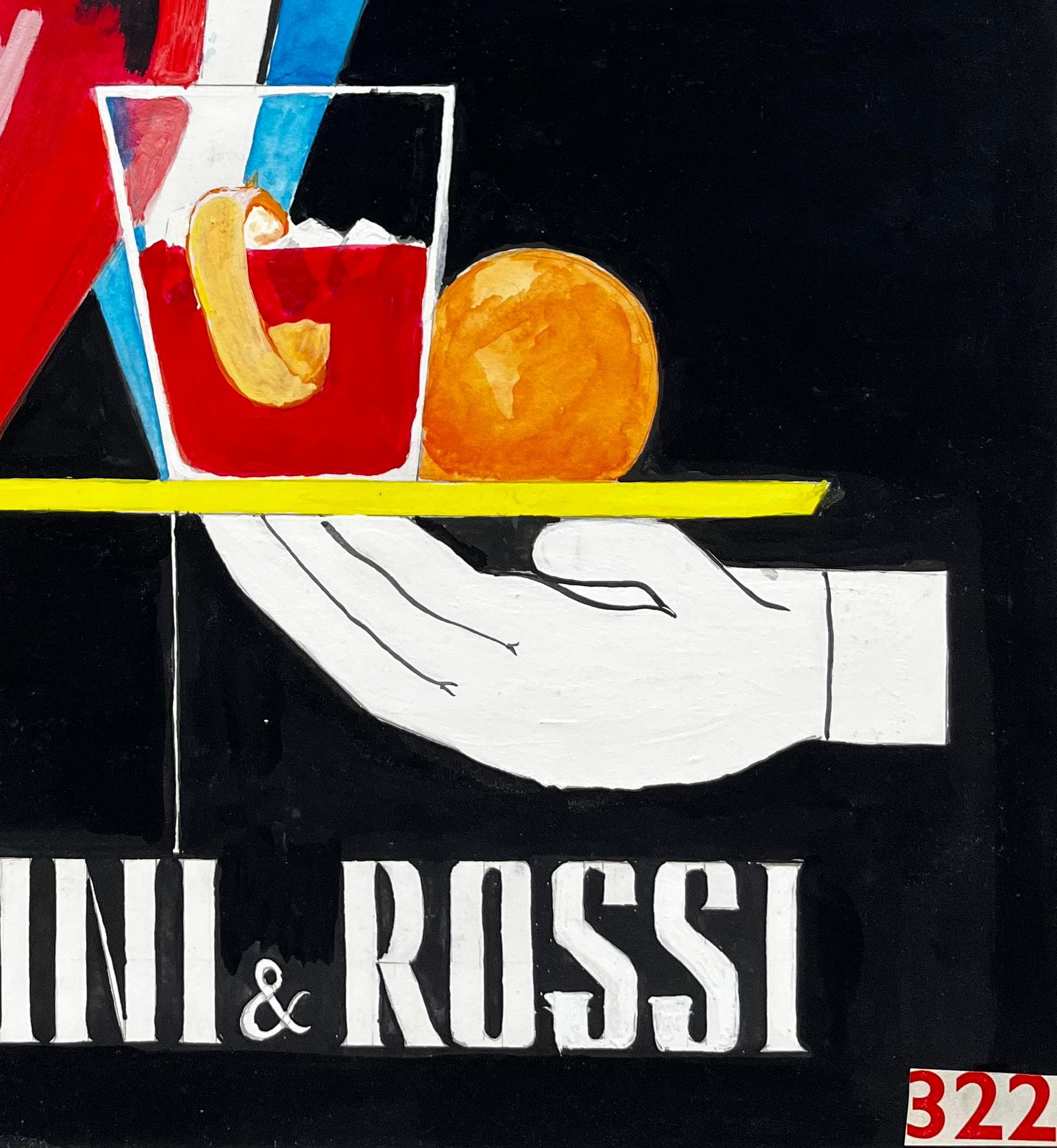 Martini e Rossi Bitter, cocktail francese modernista, dipinto in stile pubblicitario - Landscape Art Nero di Guy Nicod