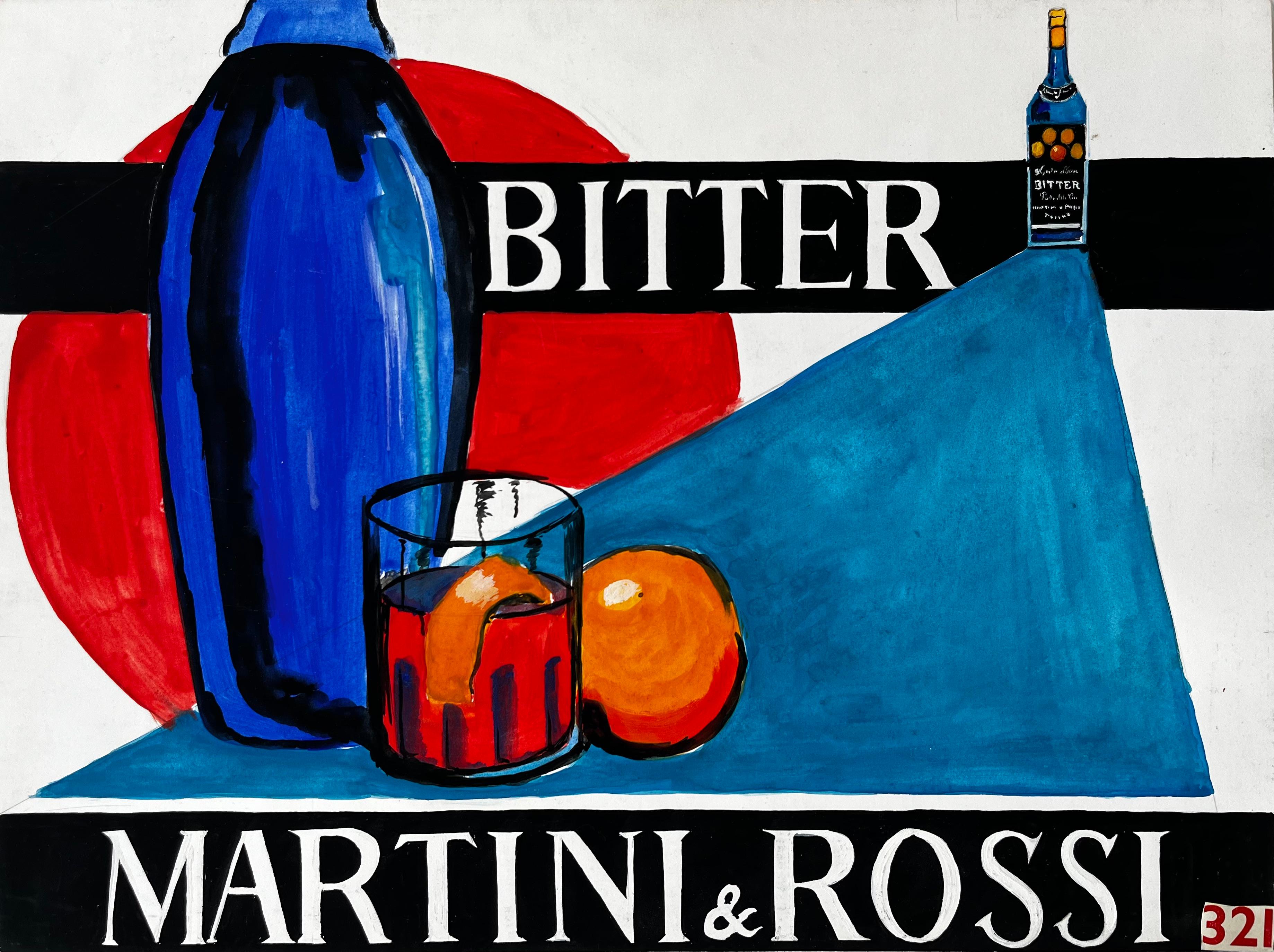 Martini e Rossi Bitter Cocktail stile pubblicitario modernista francese con bottiglia