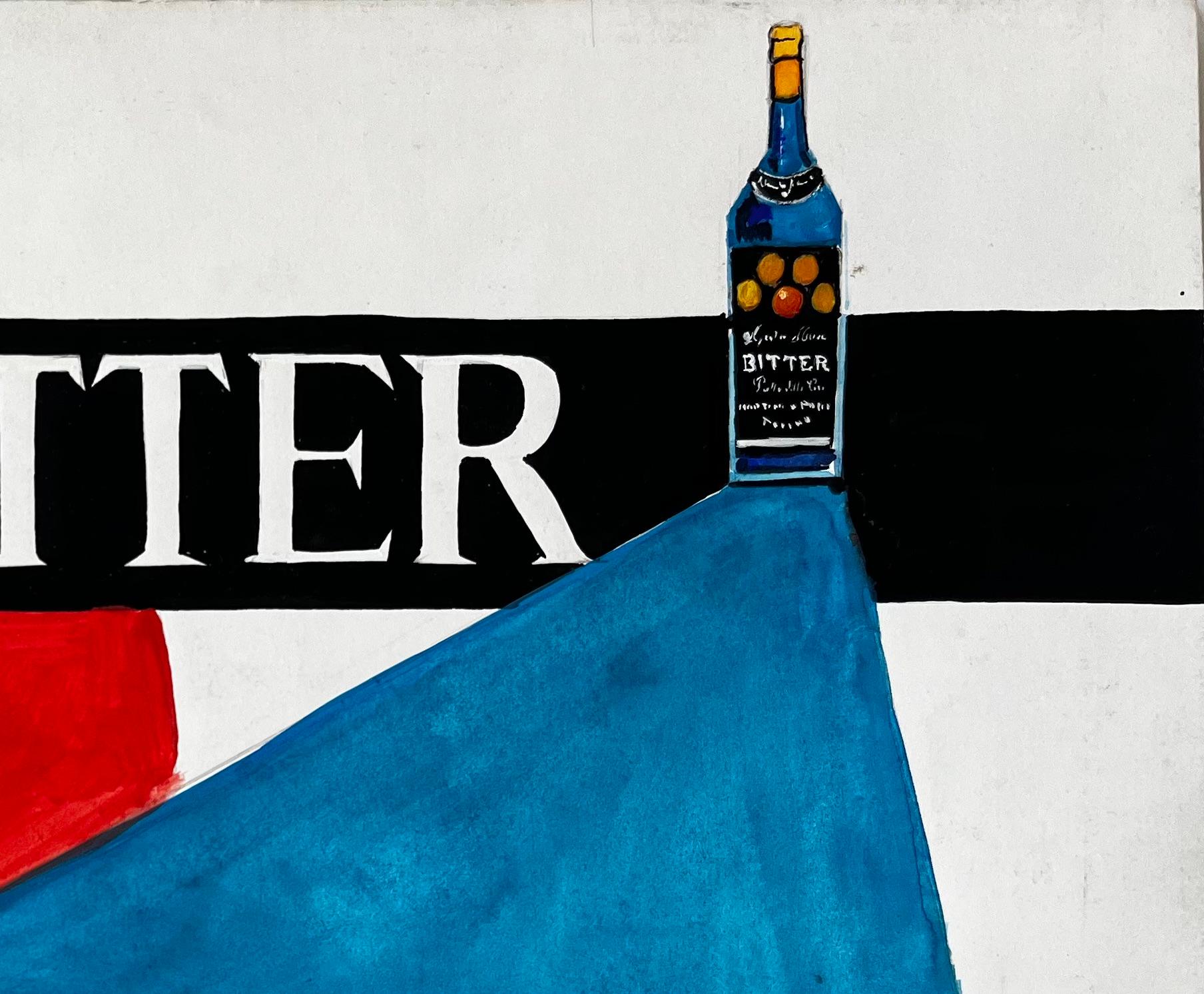 Martini et Rossi Bitter Cocktail Moderniste Français Style Publicitaire avec Bouteille - Moderne Art par Guy Nicod