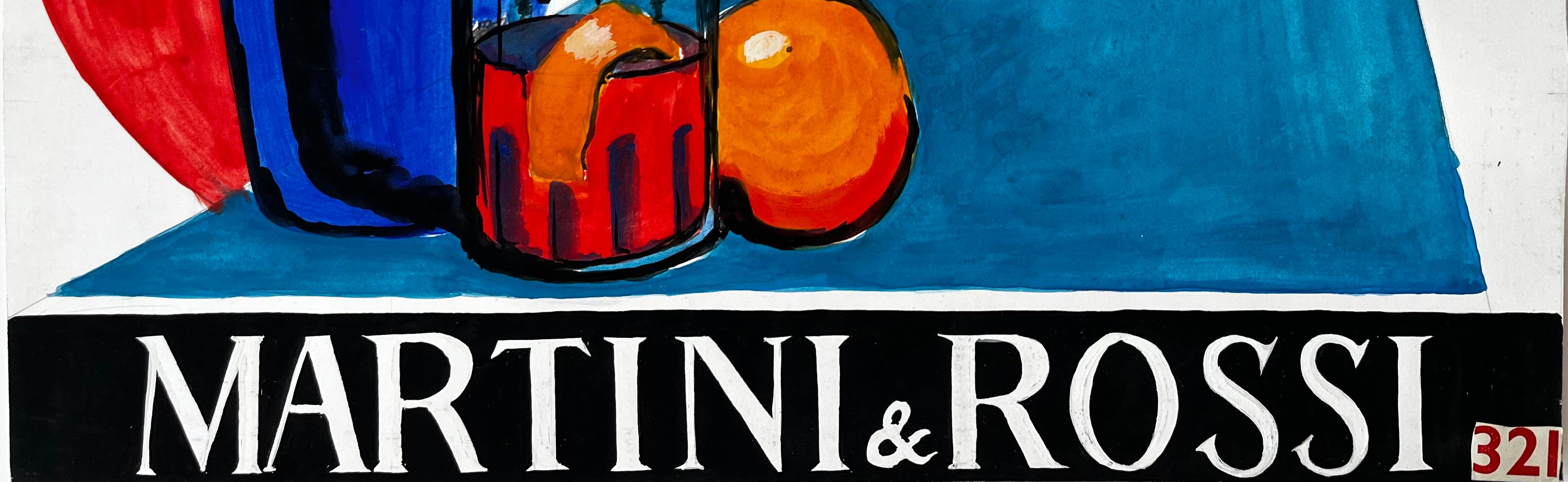 Martini et Rossi Bitter Cocktail Moderniste Français Style Publicitaire avec Bouteille en vente 2