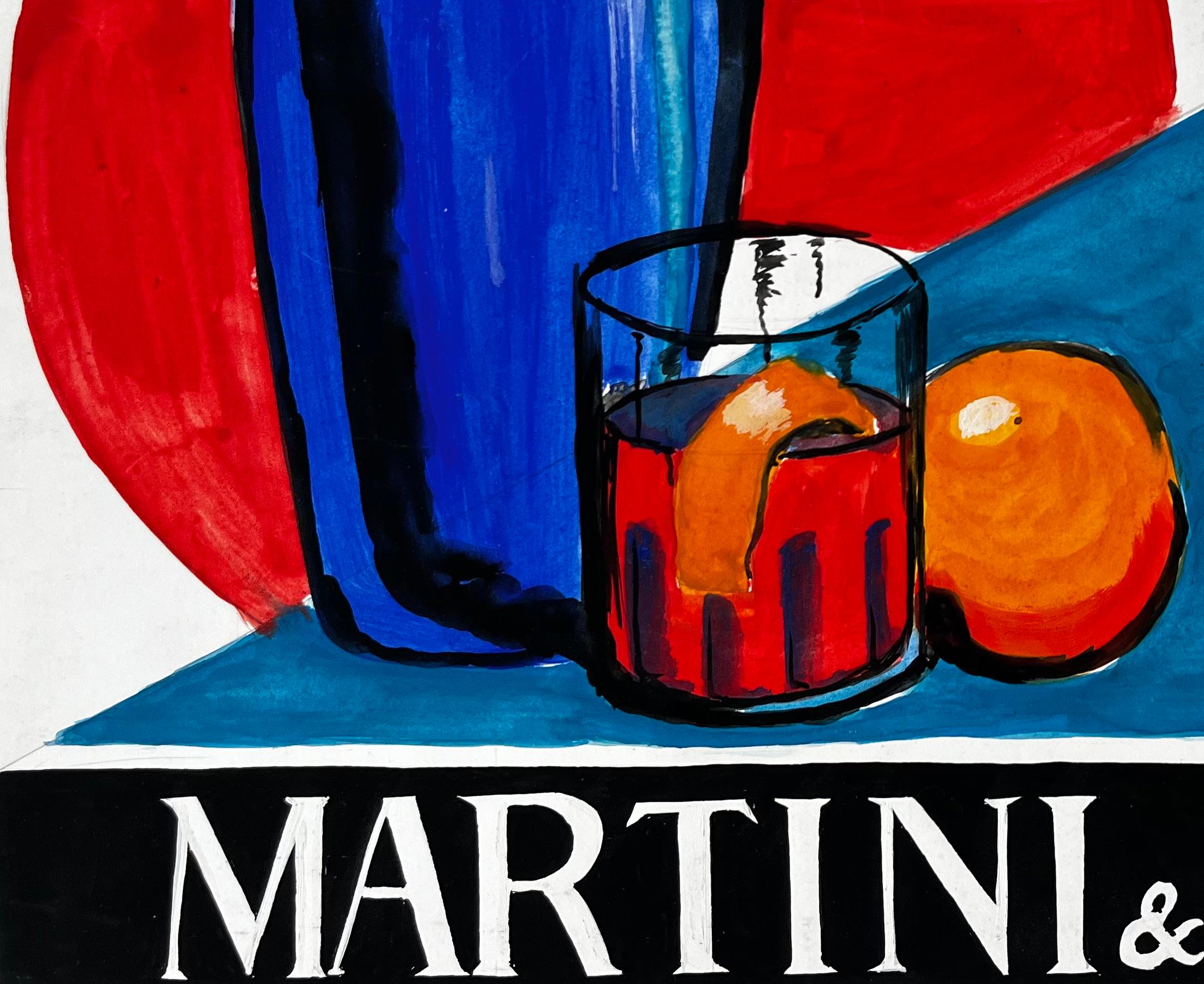 Martini et Rossi Bitter Cocktail Moderniste Français Style Publicitaire avec Bouteille en vente 1