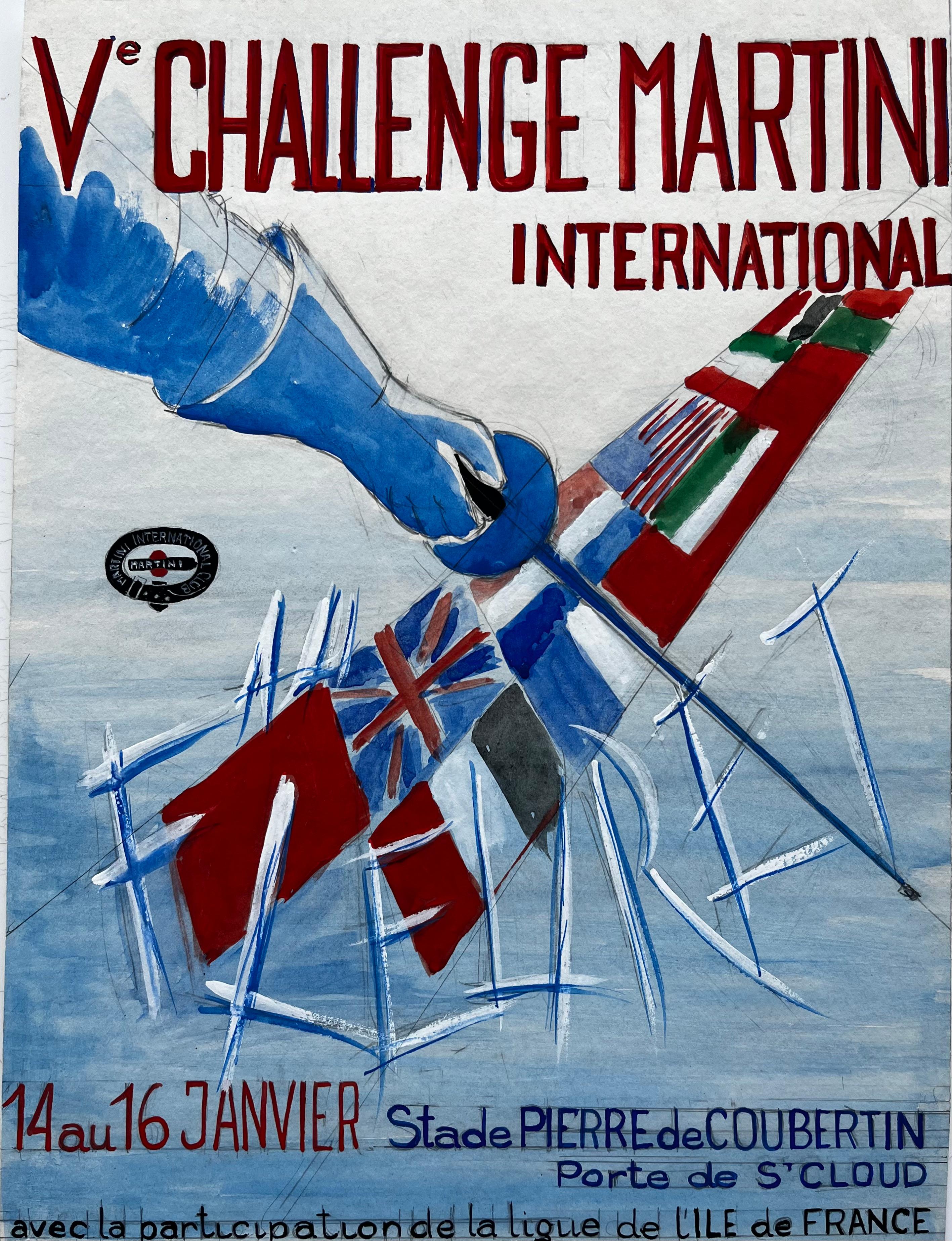 Challenge Martini International French Modernist Sports Advertising Style Poster