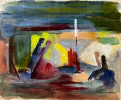 Dancing Couple in Evening Dress French Modernist Abstract Gouache