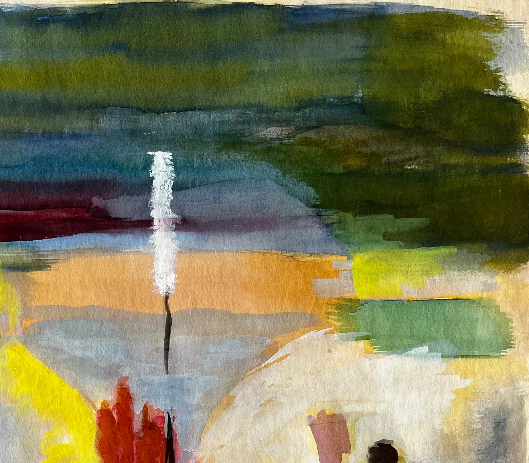 Couple dansant en robe de soir�ée Gouache abstraite moderniste française - Noir Landscape Art par Guy Nicod