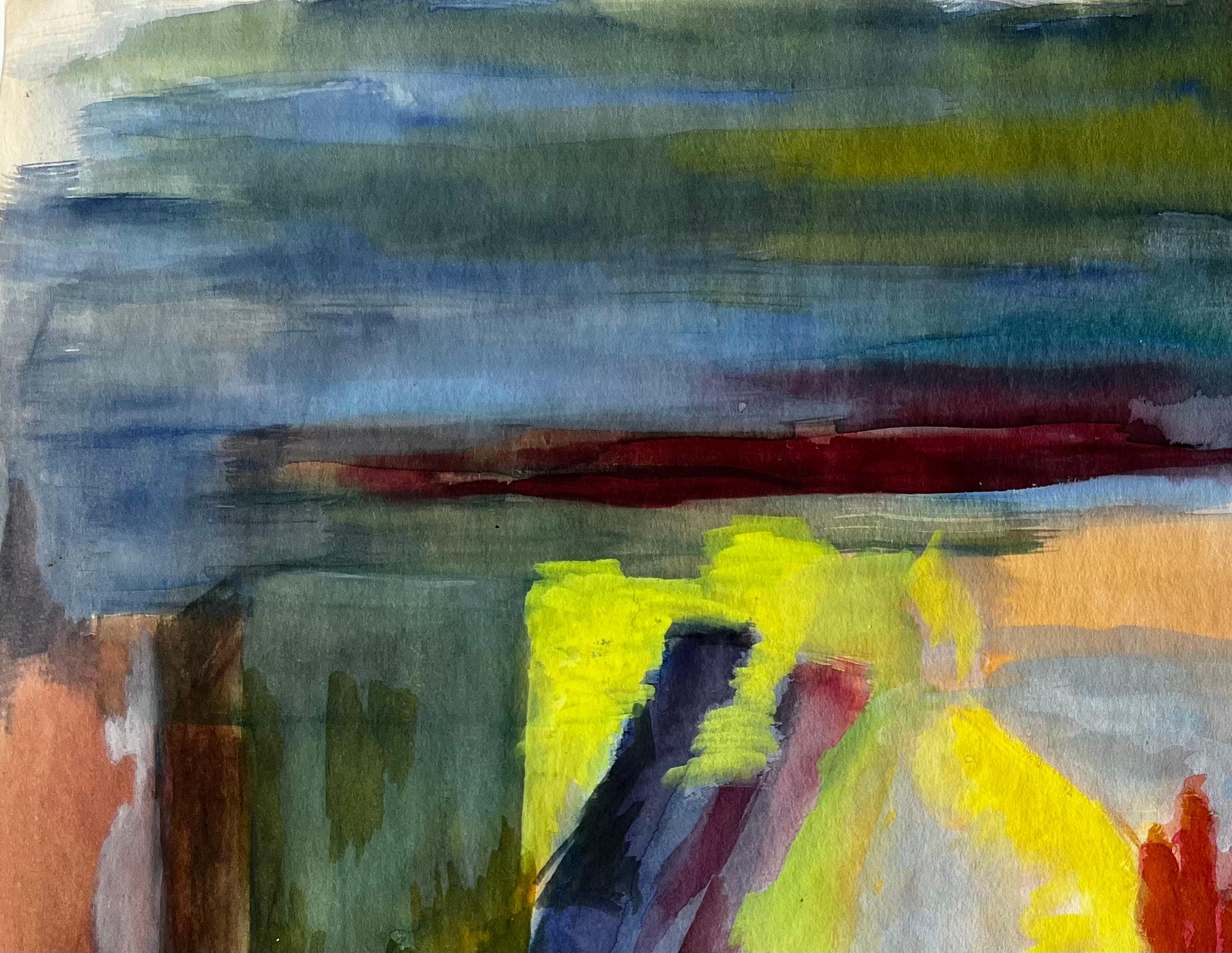 Couple dansant en robe de soirée Gouache abstraite moderniste française en vente 1