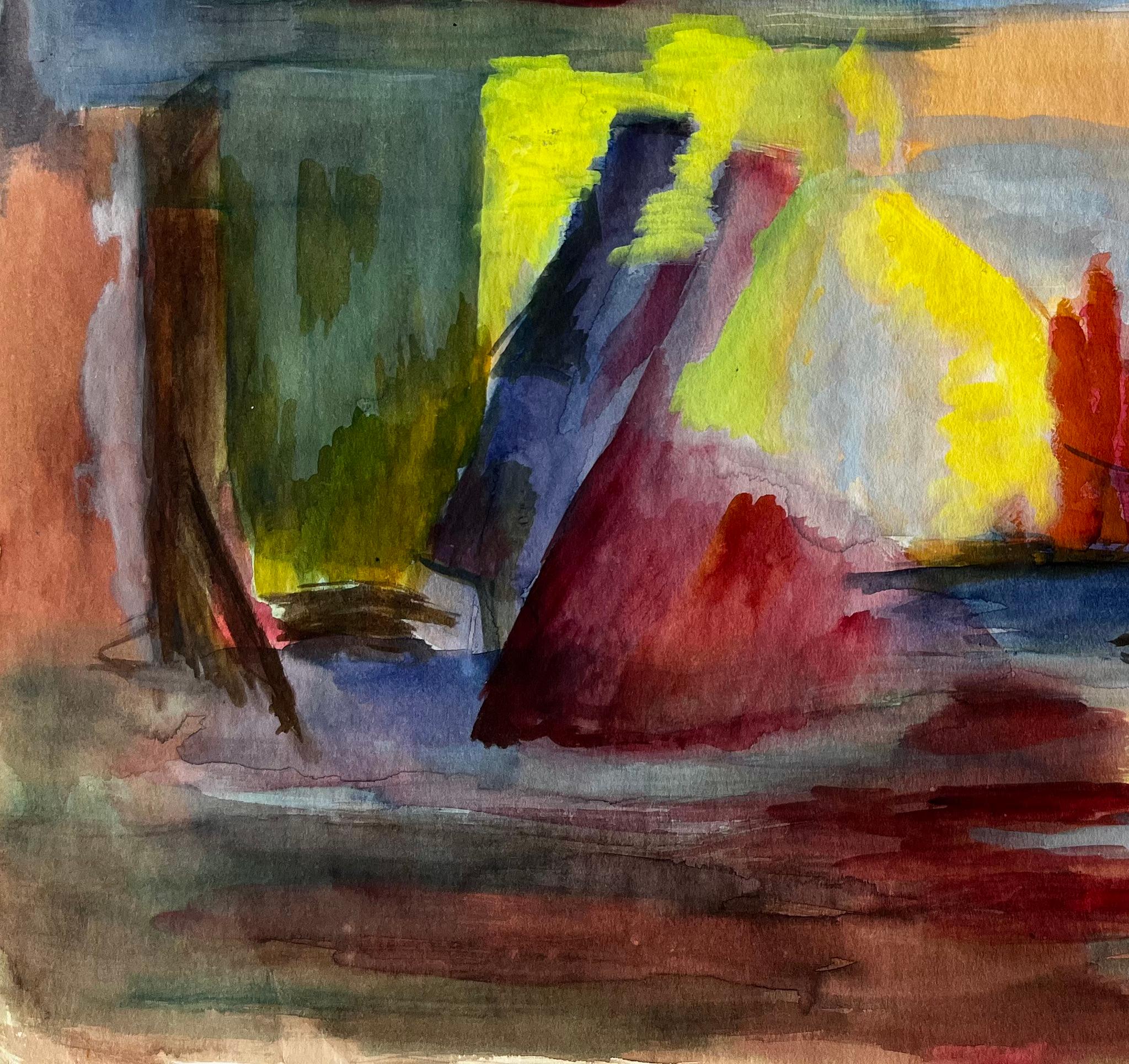 Titre : Couple de danseurs en robe de soirée Gouache abstraite moderniste française
Guy Nicod (français 1923 - 2021) 
Gouache sur papier d'artiste, non encadrée
Taille : 15.75 x 19 pouces (hauteur x largeur)
Provenance : Succession d'Artistics,