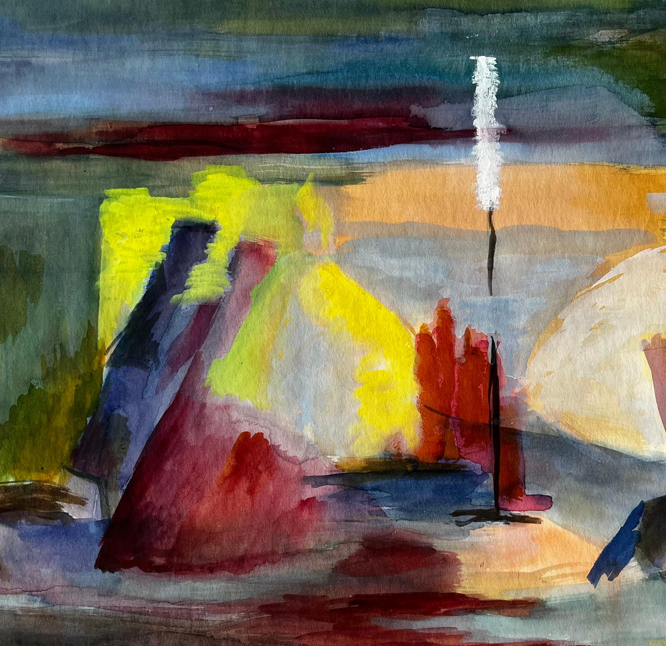 Couple dansant en robe de soirée Gouache abstraite moderniste française en vente 2