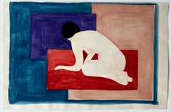 Nudo seduto con piani geometrici Gouache modernista francese di Guy Nicod