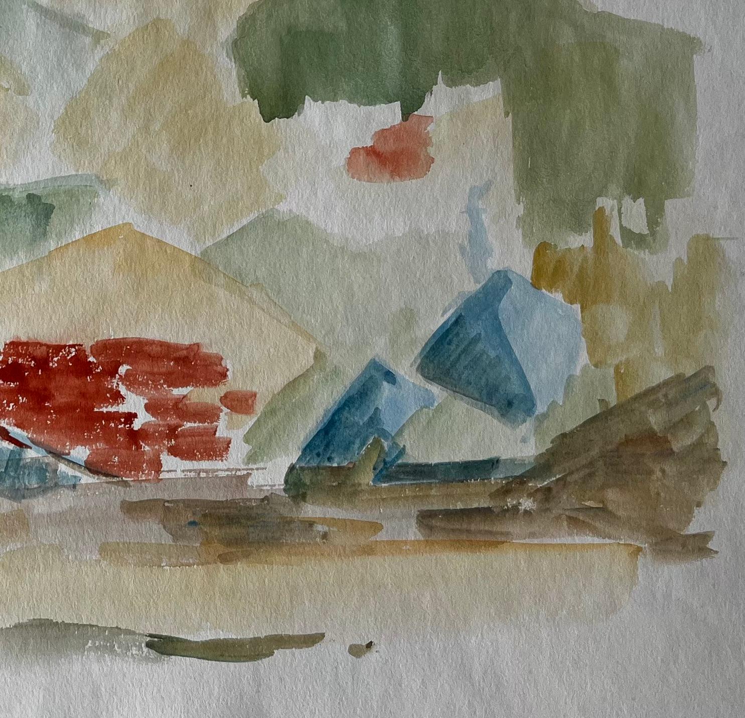 Paysage de montagne avec cyprès Gouache moderniste française de Guy Nicod en vente 3