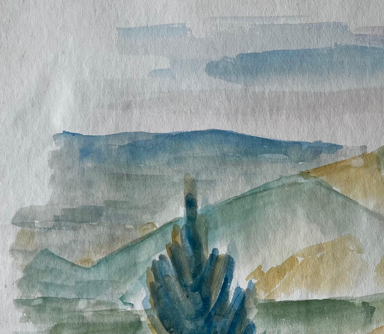 Paysage de montagne avec cyprès Gouache moderniste française de Guy Nicod en vente 5
