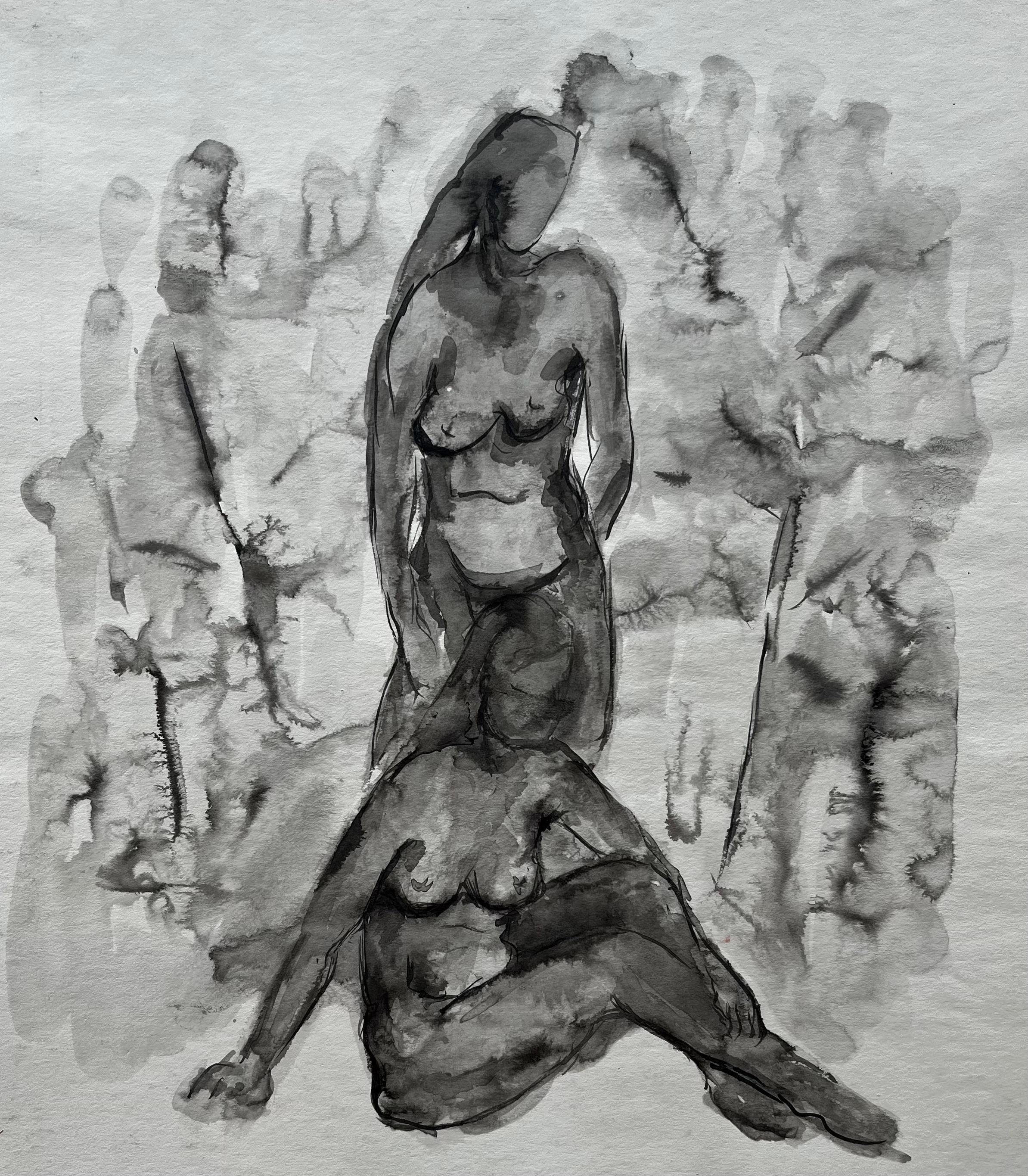 Titolo: Due nudi femminili Disegno modernista francese con lavaggio a inchiostro di Guy Nicod
Guy Nicod (francese, 1923 - 2021) 
Inchiostro su carta d
artista, senza cornice
Dimensioni: 18,75 x 15,75 pollici (altezza x larghezza)
Provenienza: