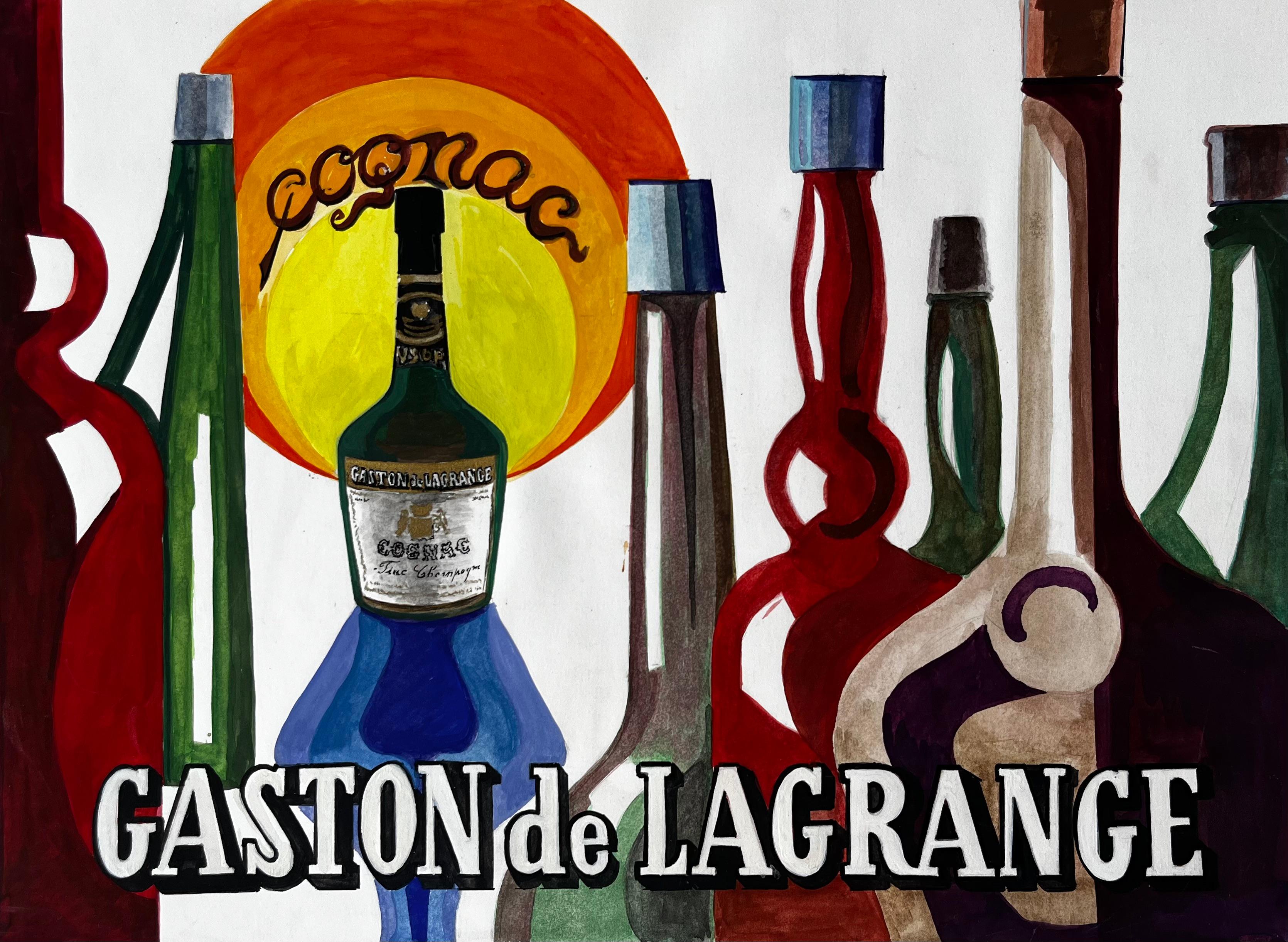 Guy Nicod Abstract Drawing – Vintage Modernist Französisch Werbung Poster Design für Gaston de Lagrange Cognac