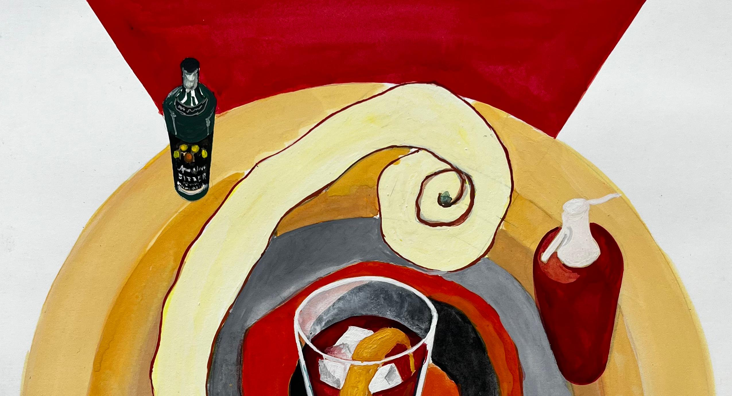 Vintage Französisch Werbung Poster Design Martini und Rossi Bitter Cocktail (Beige), Abstract Drawing, von Guy Nicod